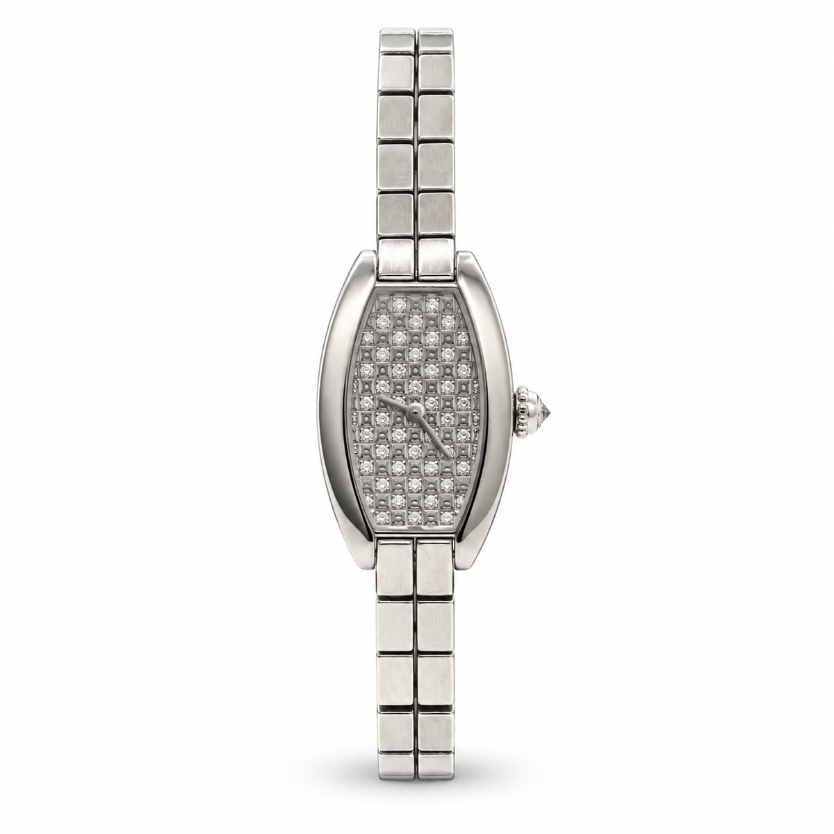 Cartier Lanières Mini Tonneau Ref. 2545 18K White Gold Factory Diamonds