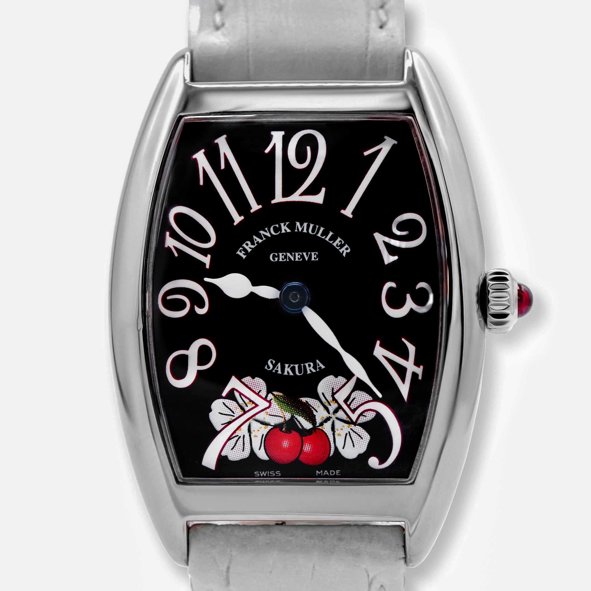 LADIES 18K WHITE GOLD SAKURA BLACK DIAL