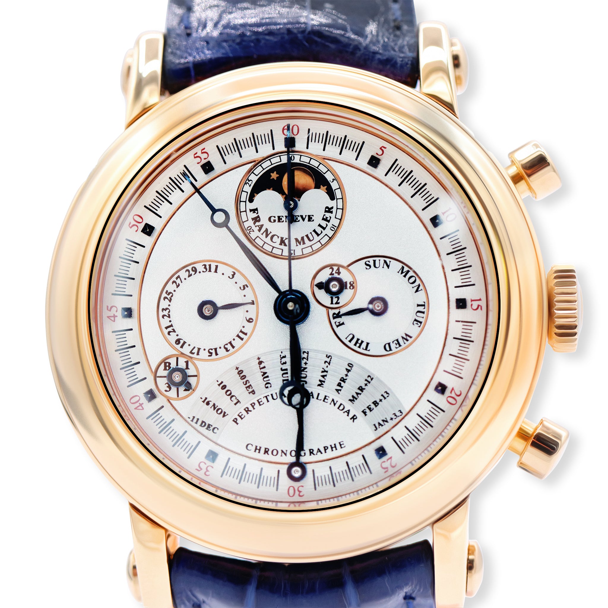 PERPETUAL CALENDAR CHRONOGRAPH AUTOMATIC MOON PHASE 18K ROSE GOLD, SILVER DIAL