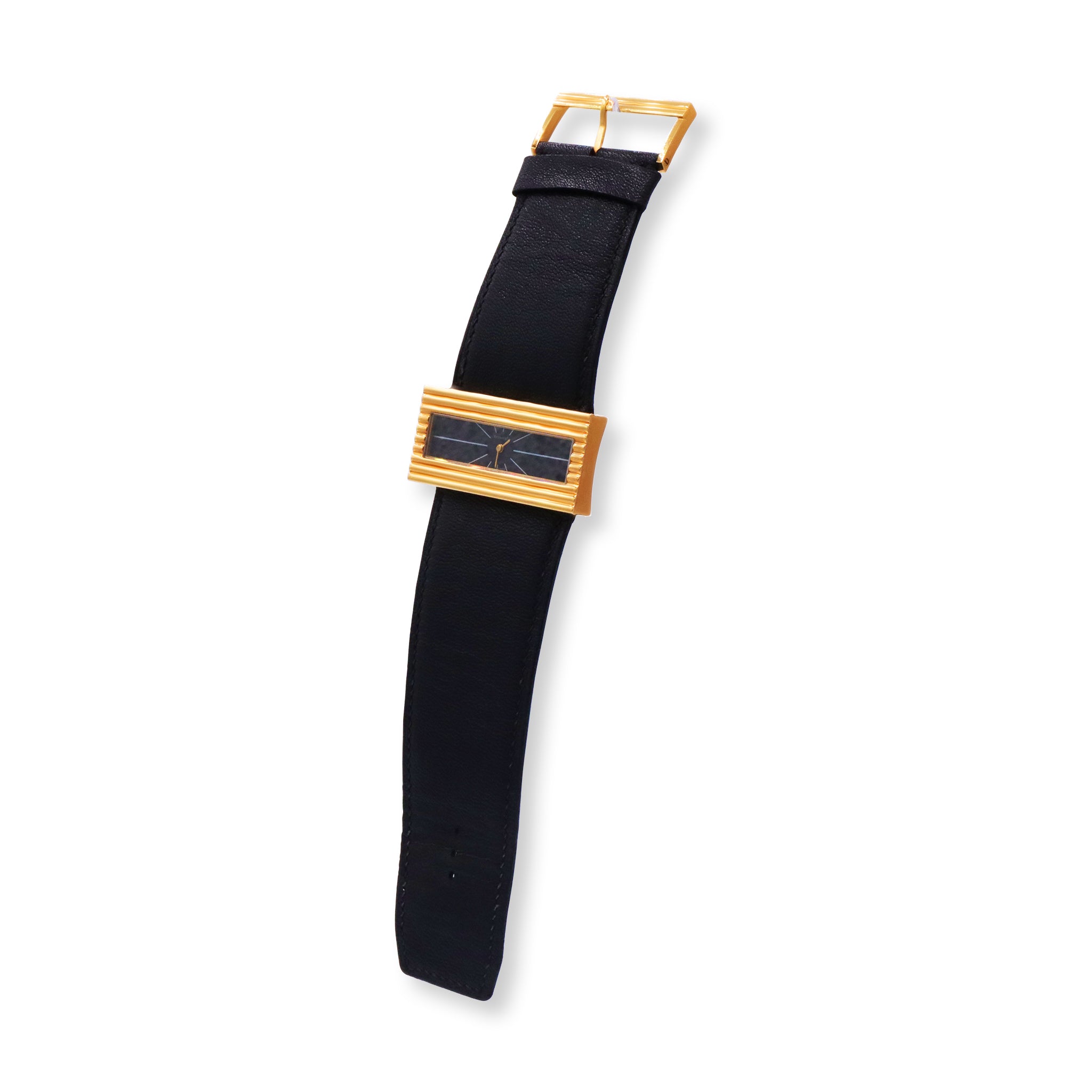 SOLD - VINTAGE OVERSIZED 18K YELLOW GOLD RECTANGULAR BLACK DIAL