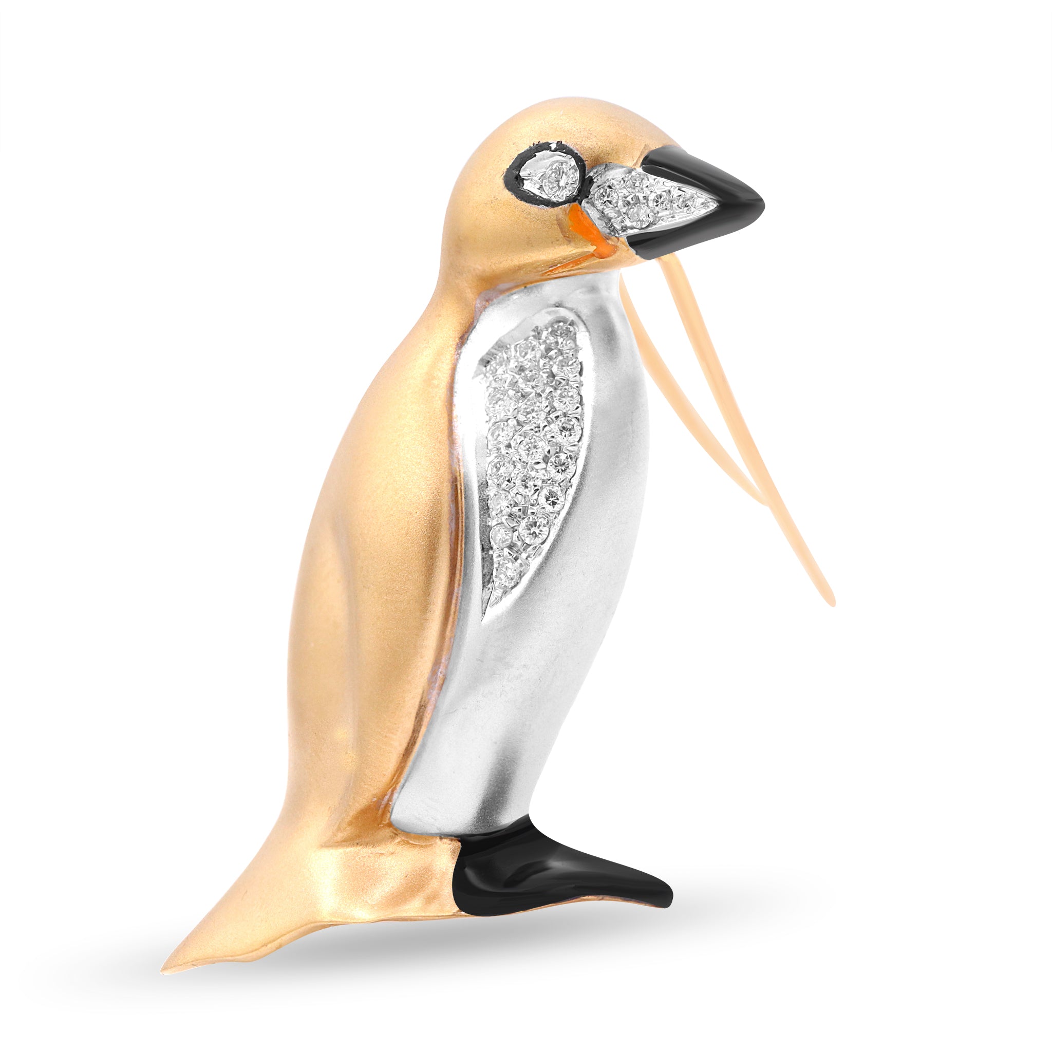 Two-Tone Penguin Brooch with Diamond Accents