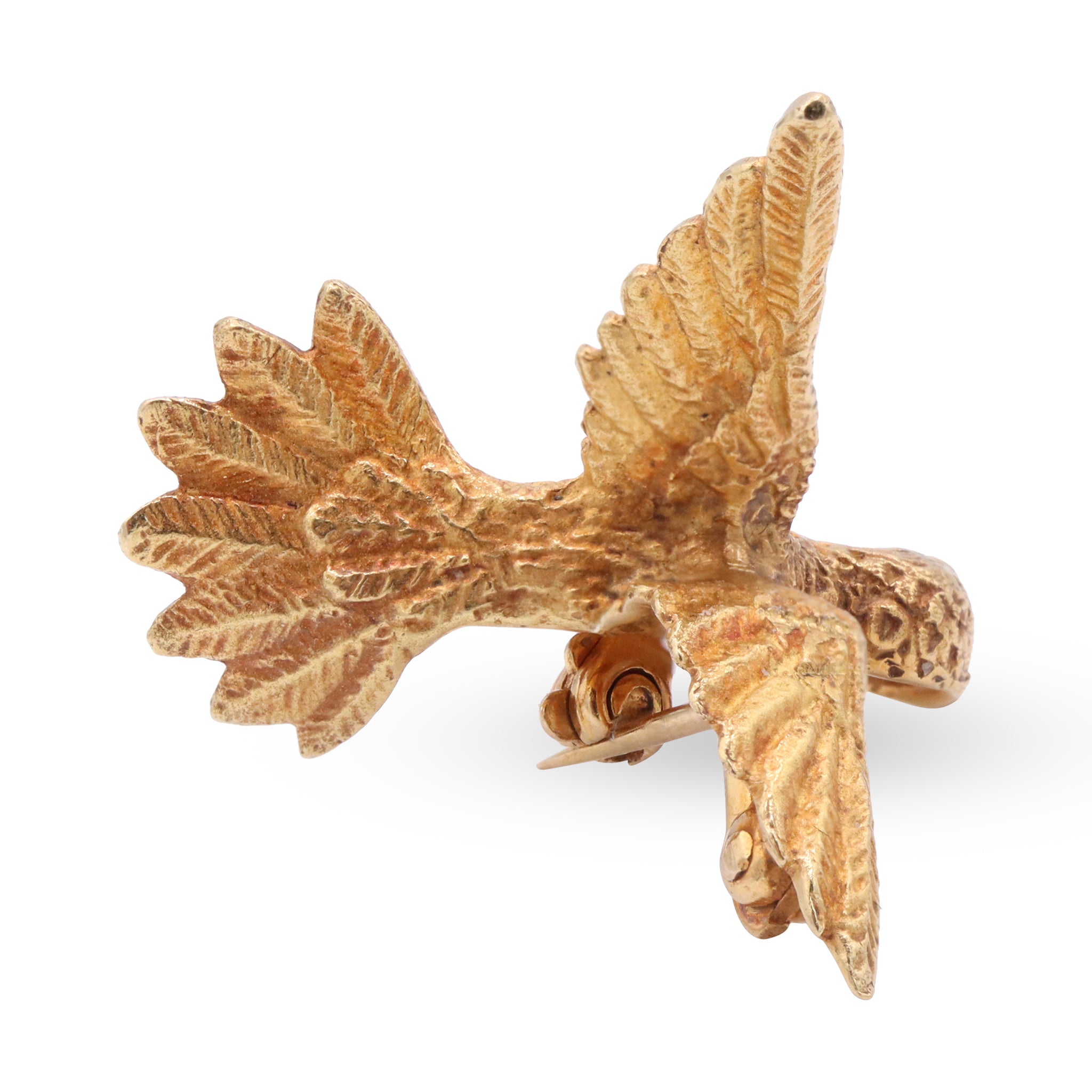 Textured Gold Bird Brooch with Diamond Eye
