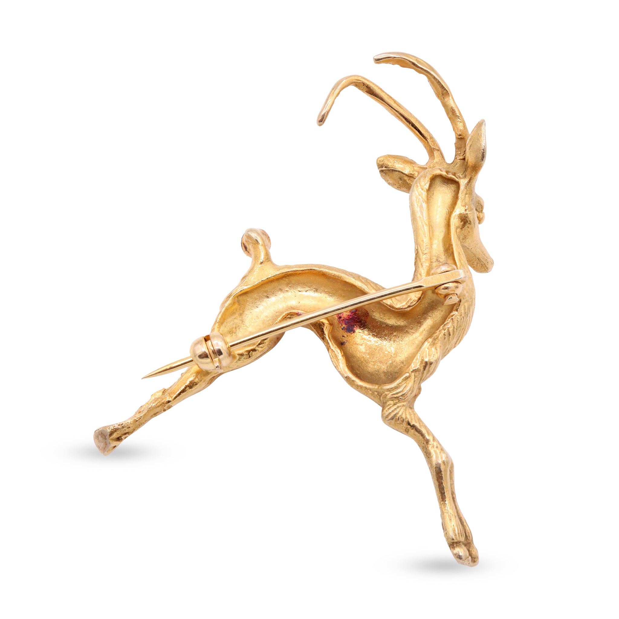 Leaping Gazelle Brooch in 18K Gold with Diamond Eyes