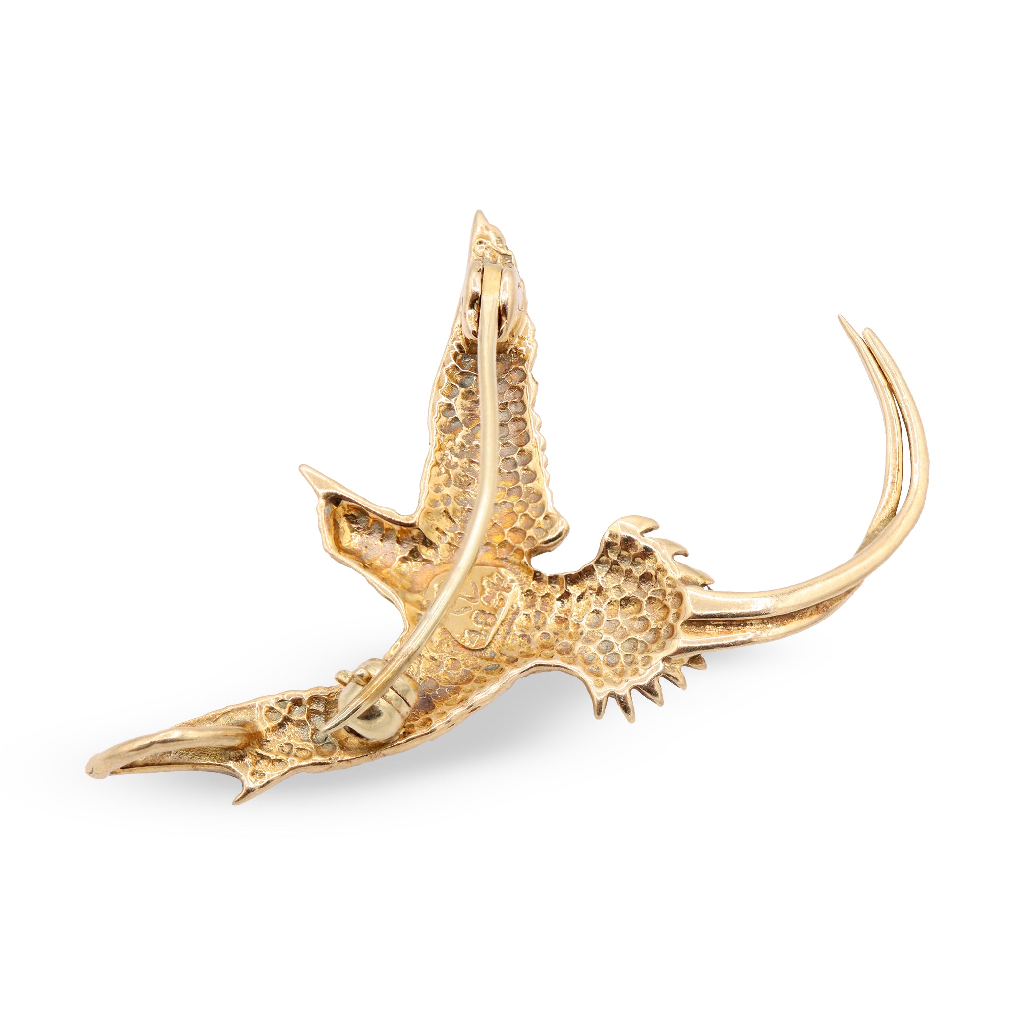 Sculpted Gold Swallow Brooch in Flight