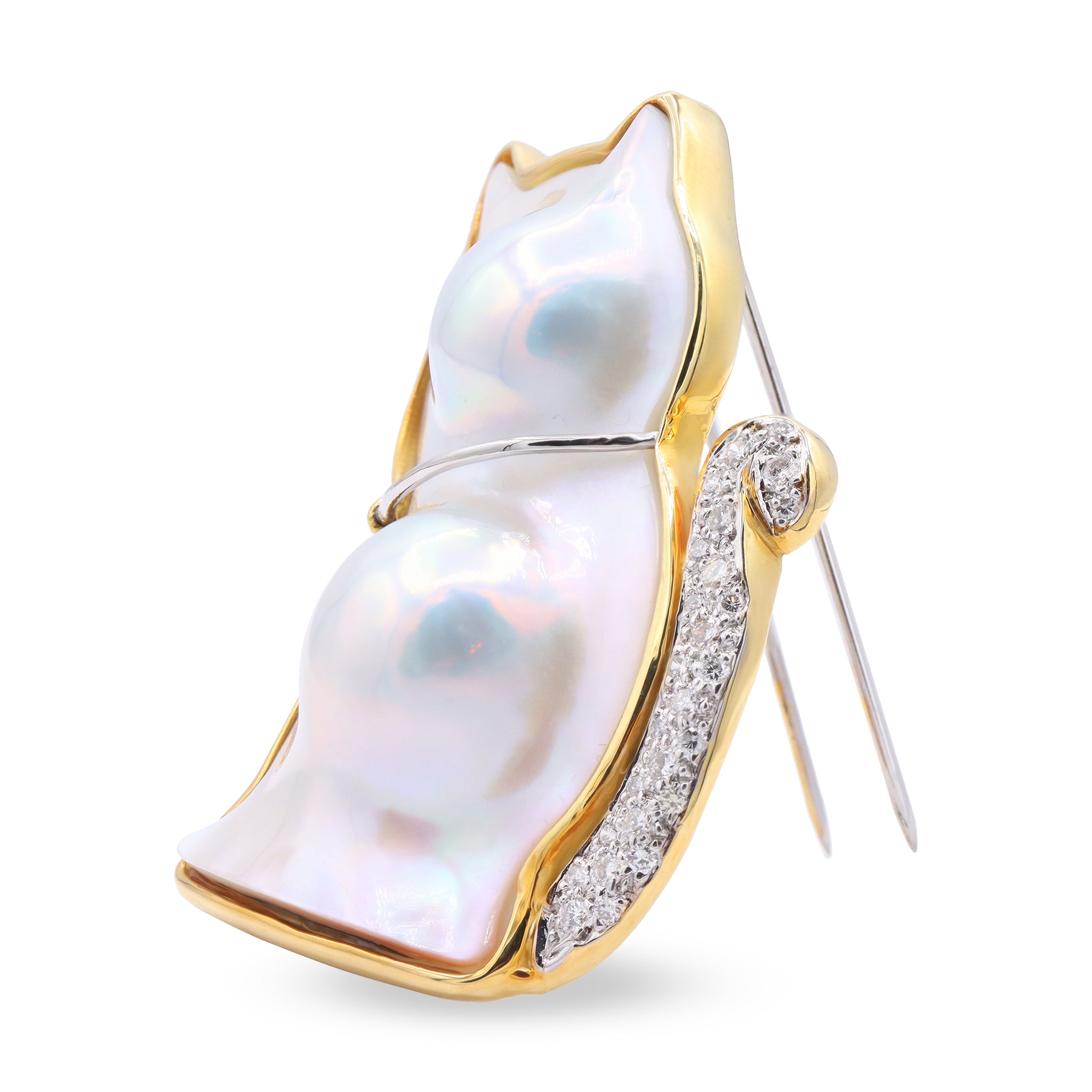 Pearl and Diamond Cat Pin