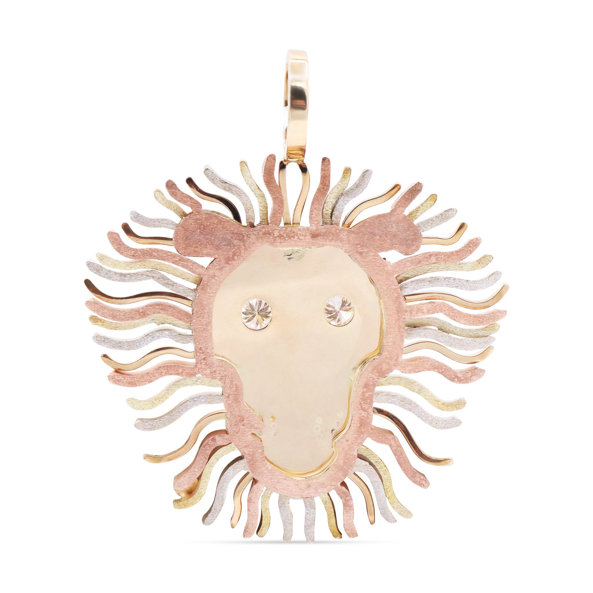 Textured Gold Lion Pendant with Diamond Accents