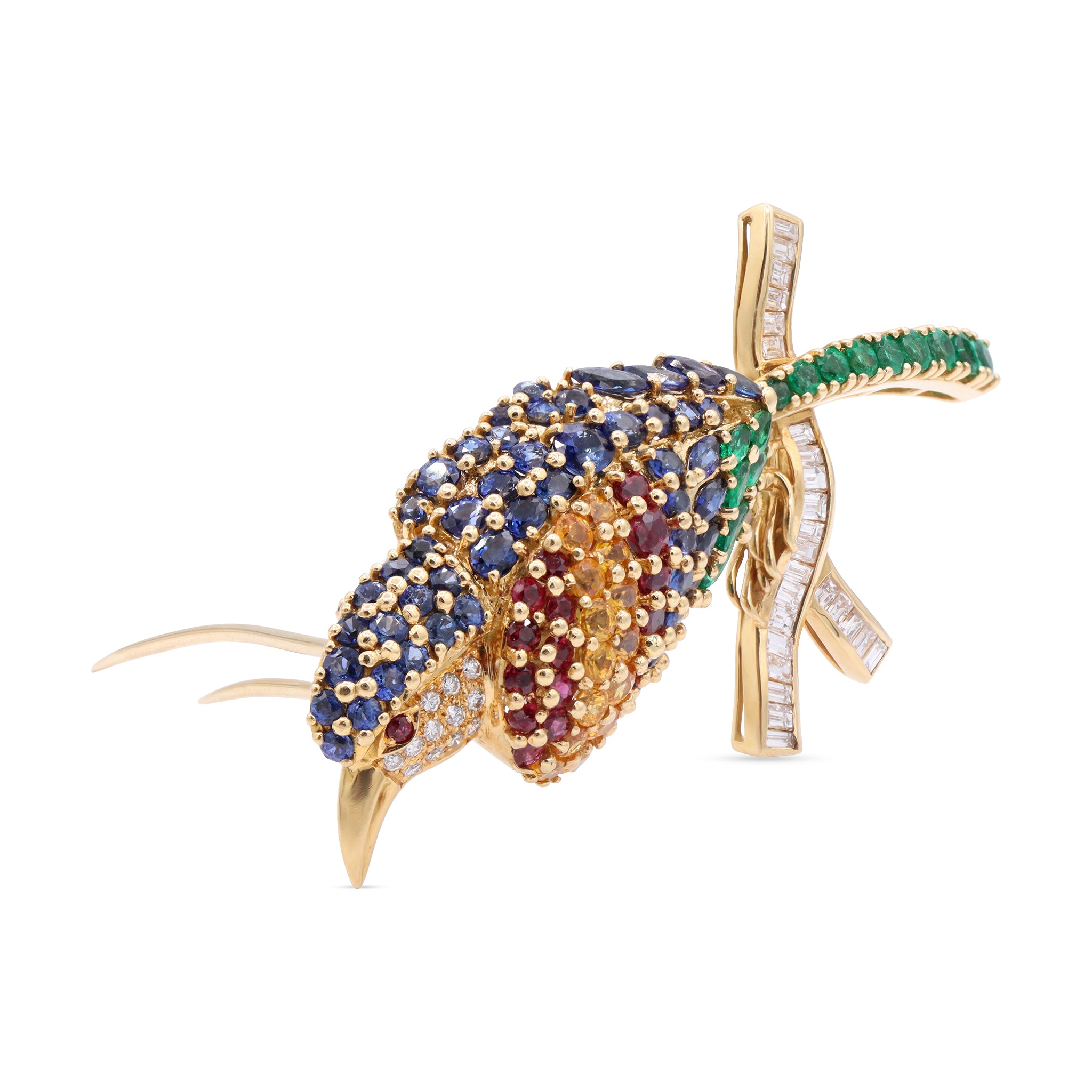 Multi-Gemstone Parrot Brooch