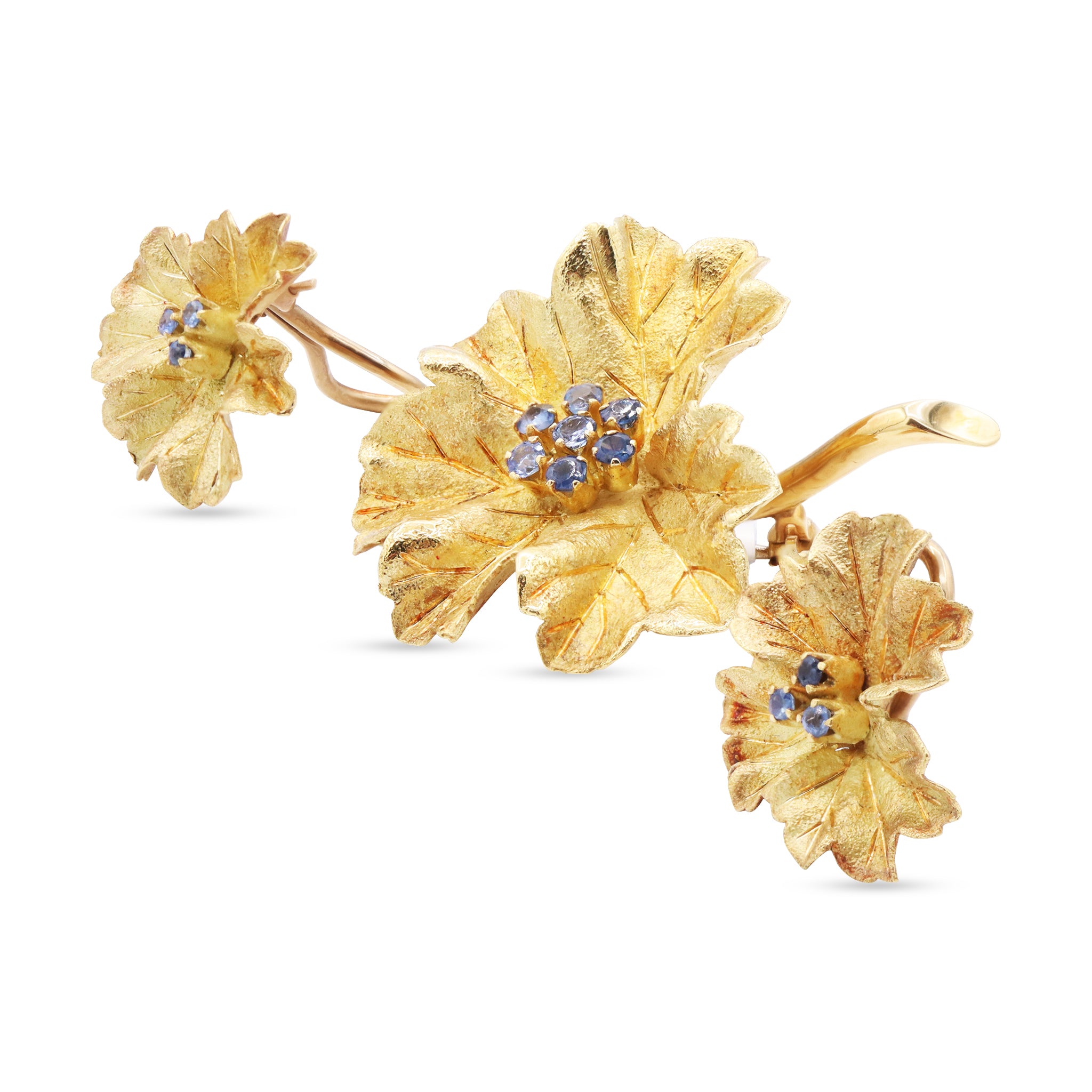 Textured Gold Leaf Set with Sapphires