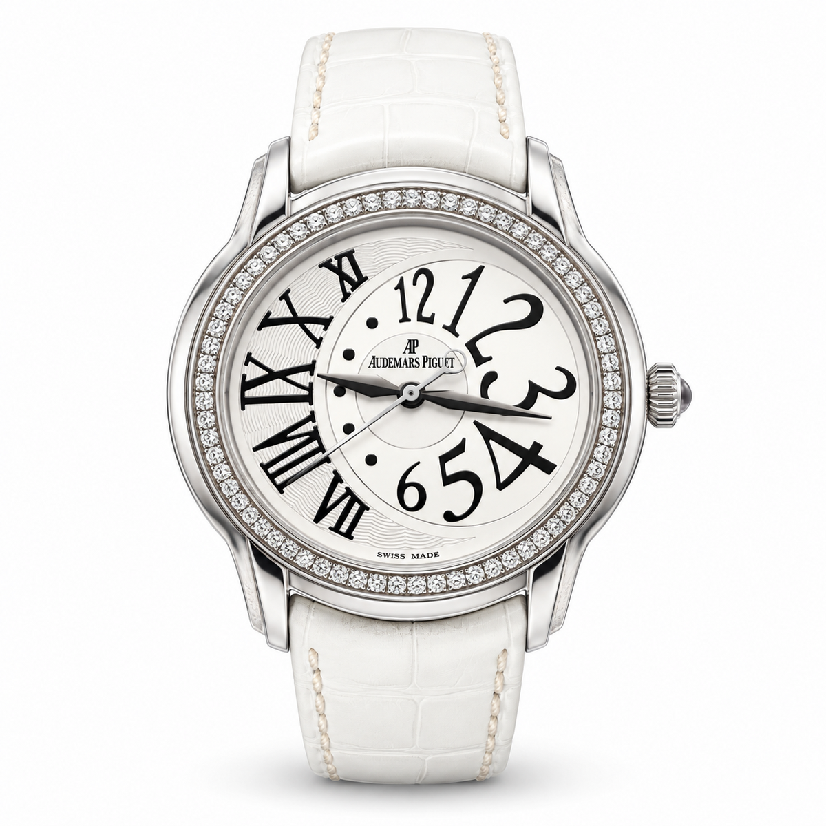 Audemars Piguet Millenary diamond bezel white dial watch front view