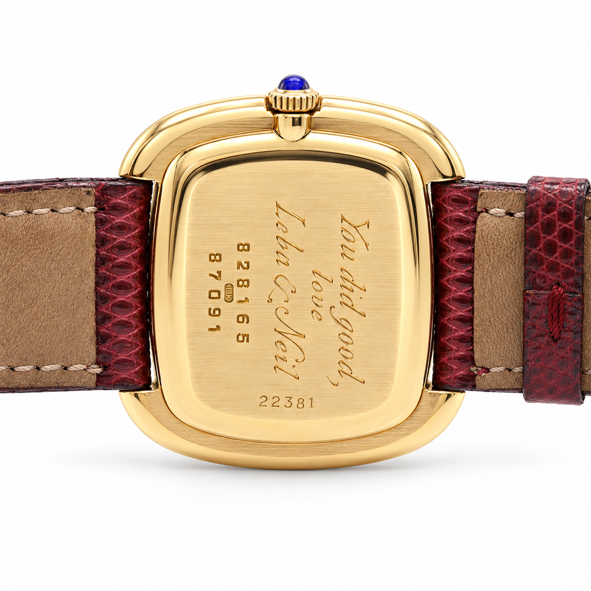 Vintage Cartier 18K Yellow Gold Stepped-Cushion Dress Watch caseback