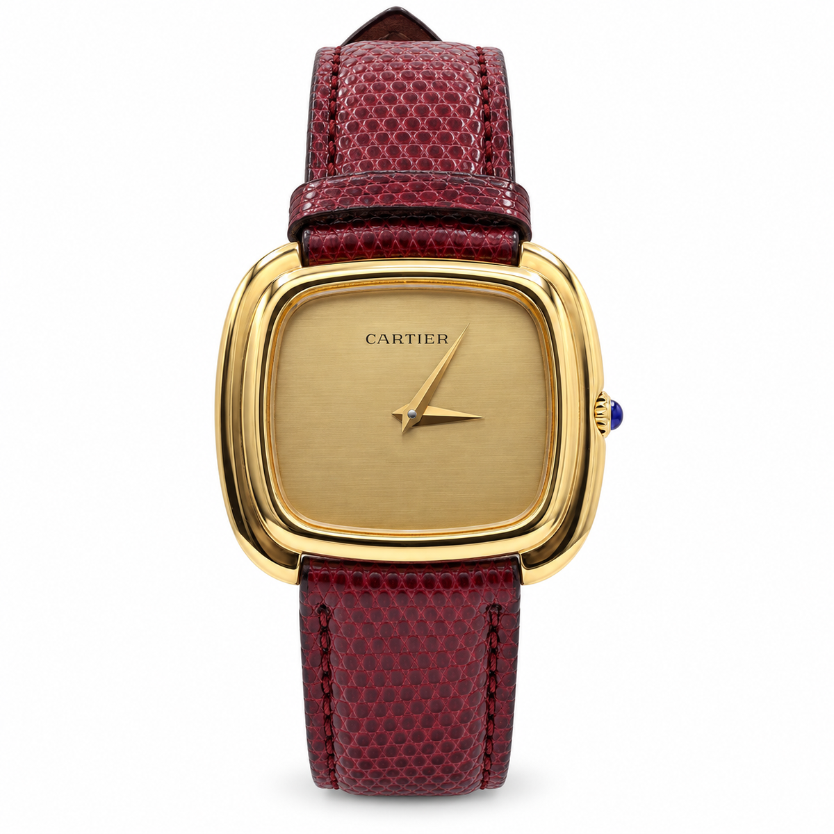 Vintage Cartier 18K Yellow Gold Stepped-Cushion Dress Watch front view