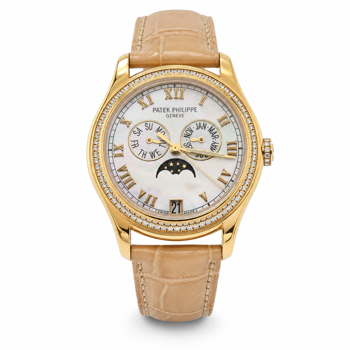 Patek Philippe Annual Calendar Yellow Gold Diamond Bezel Moonphase