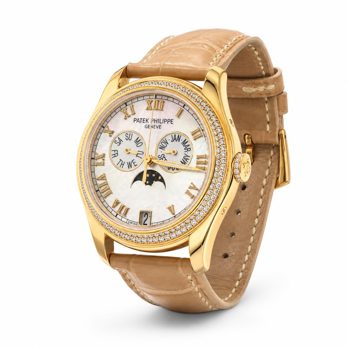 Patek Philippe Annual Calendar Yellow Gold Diamond Bezel Moonphase