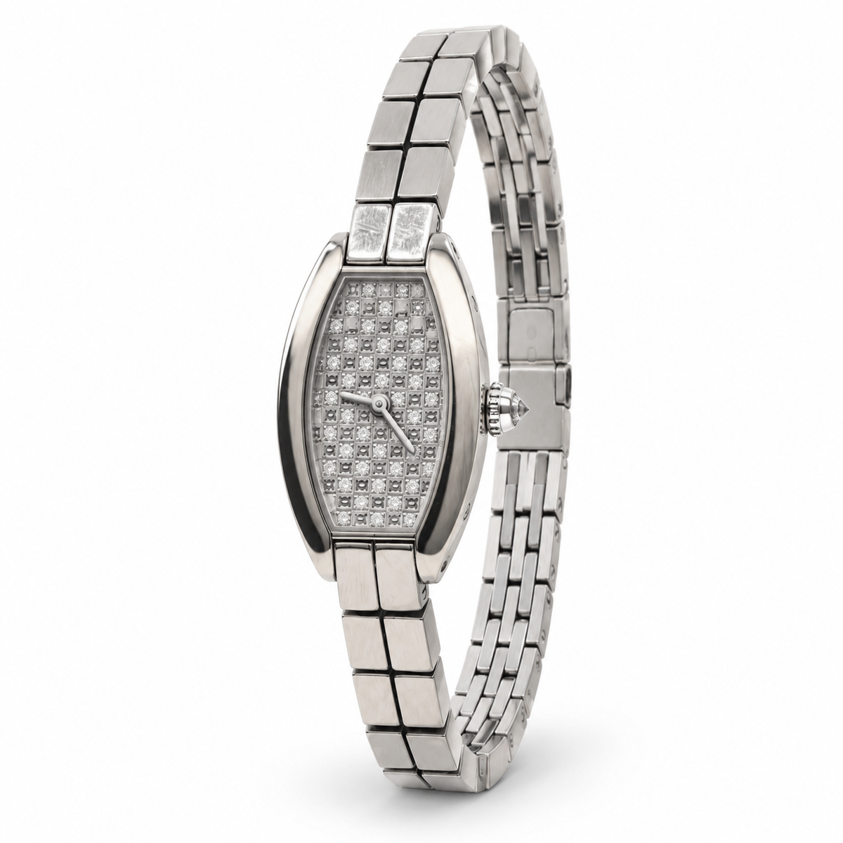 Cartier Lanières Mini Tonneau Ref. 2545 18K White Gold Factory Diamonds