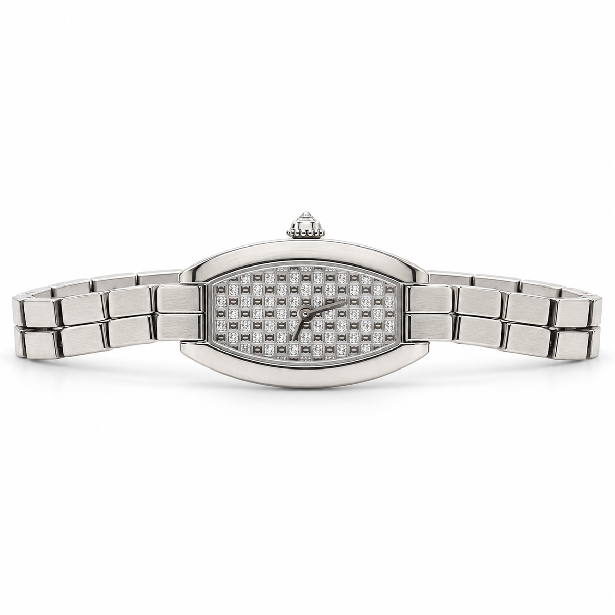 Cartier Lanières Mini Tonneau Ref. 2545 18K White Gold Factory Diamonds