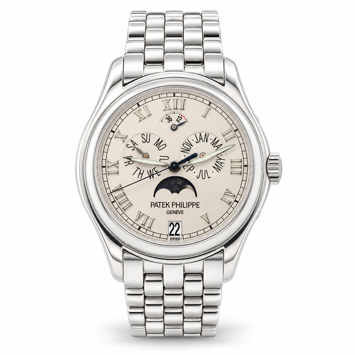 Patek Philippe Calendar Moonphase White Gold Bracelet Watch