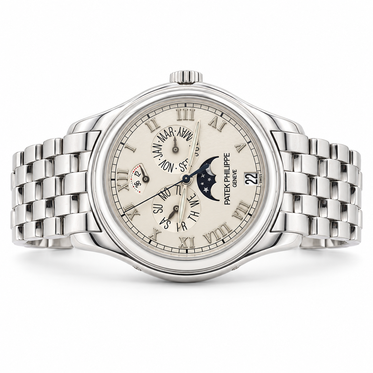 Patek Philippe Calendar Moonphase White Gold Bracelet Watch