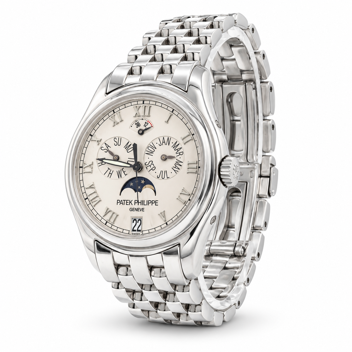 Patek Philippe Calendar Moonphase White Gold Bracelet Watch