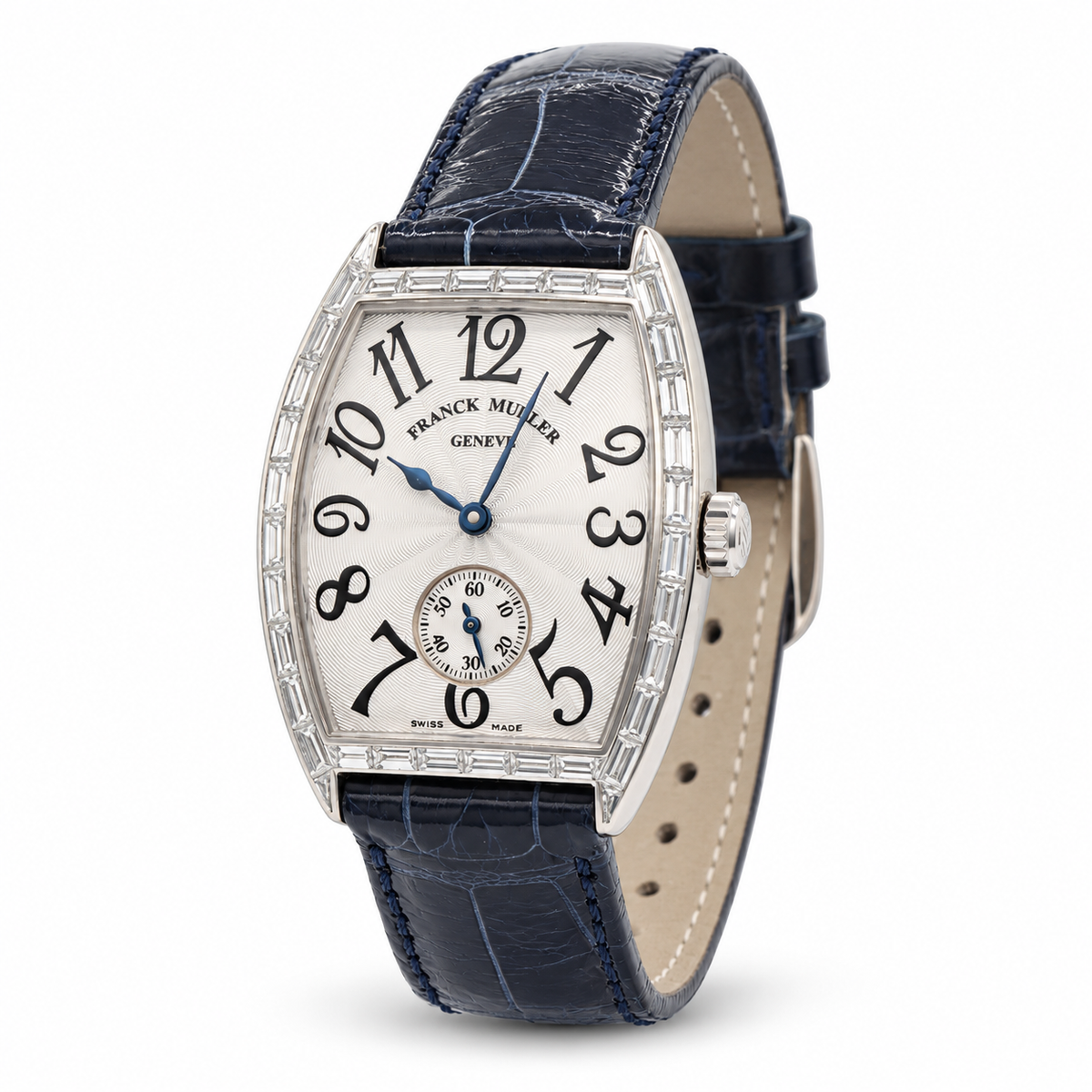 Franck Muller 7501 S6 BAG 18K White Gold Baguette Diamond Watch