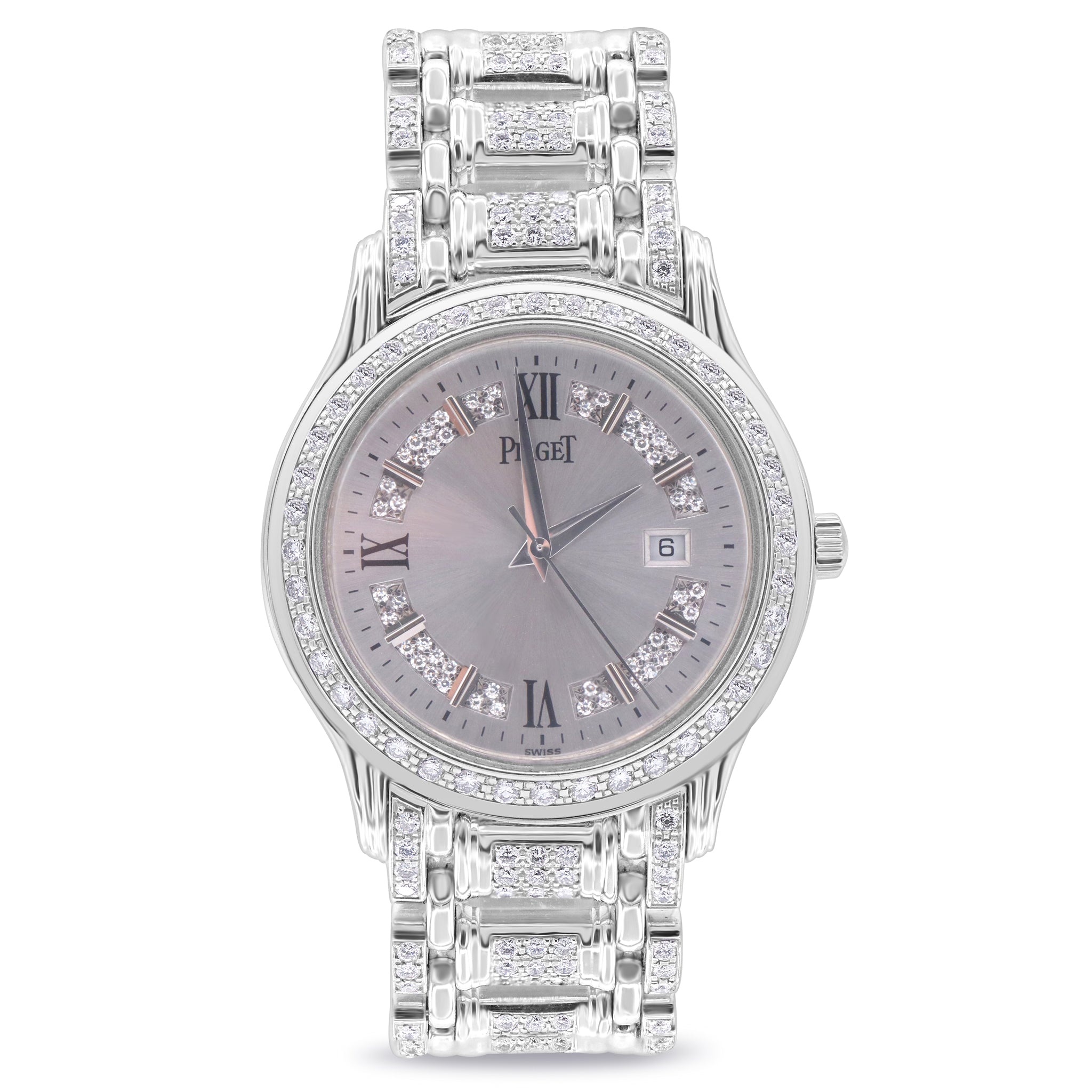 LADIES POLO 18K WHITE GOLD, SILVER/DIAMONDS DIAL