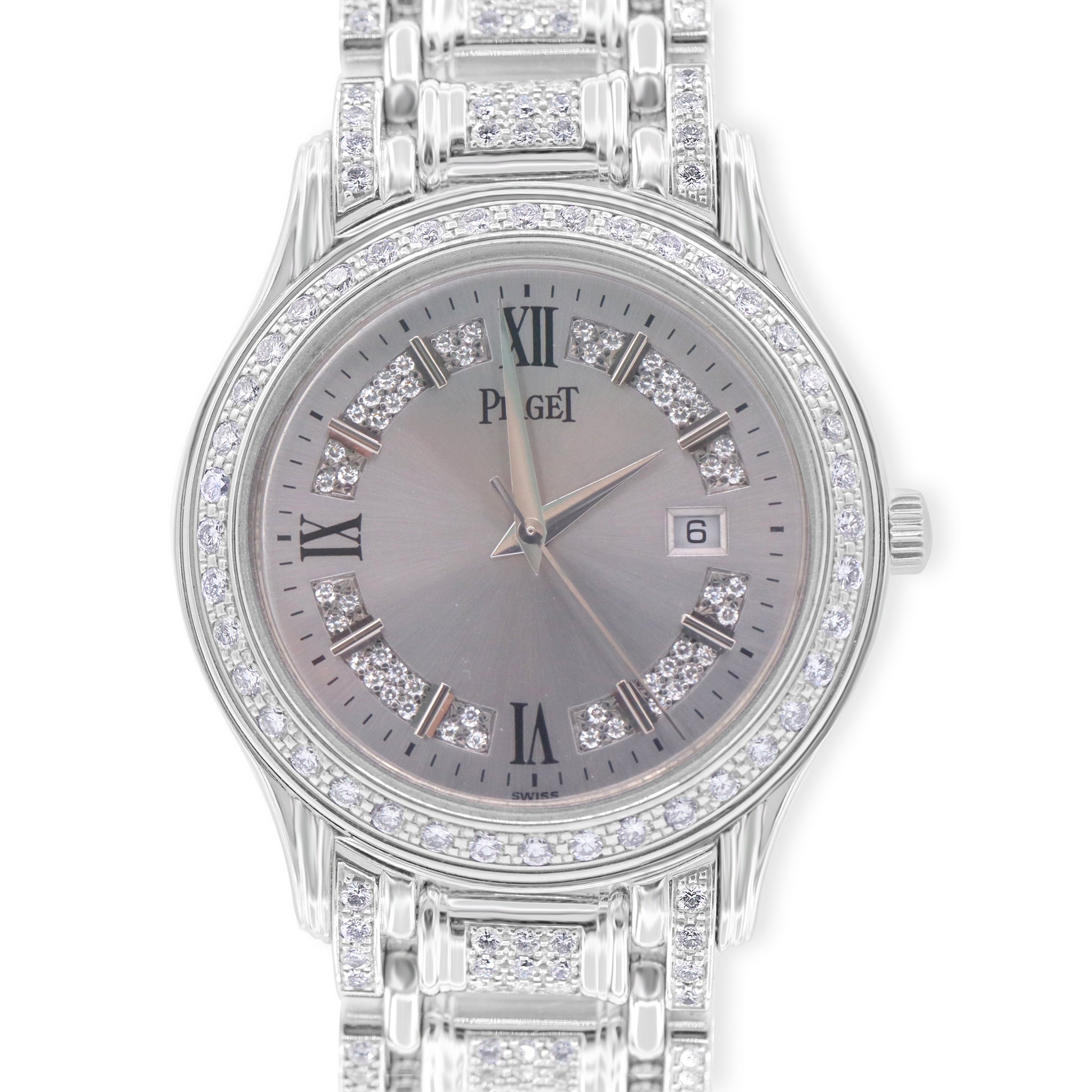 LADIES POLO 18K WHITE GOLD, SILVER/DIAMONDS DIAL
