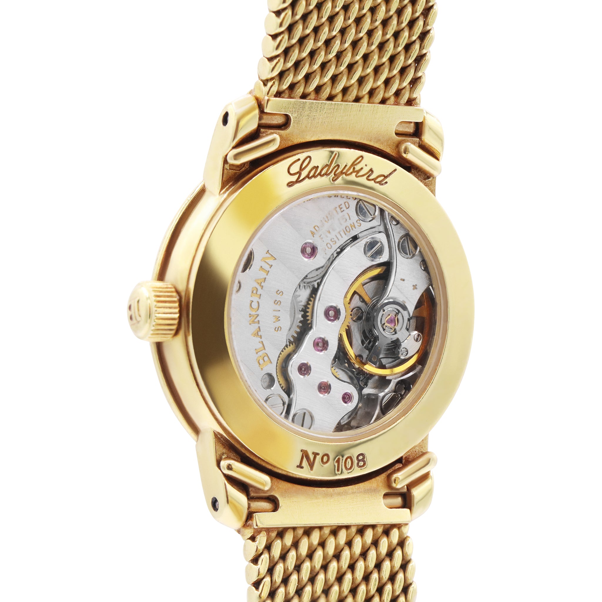 LADYBIRD 18K YELLOW GOLD LADIES BLUE MOTHER OF PEARL DIAL