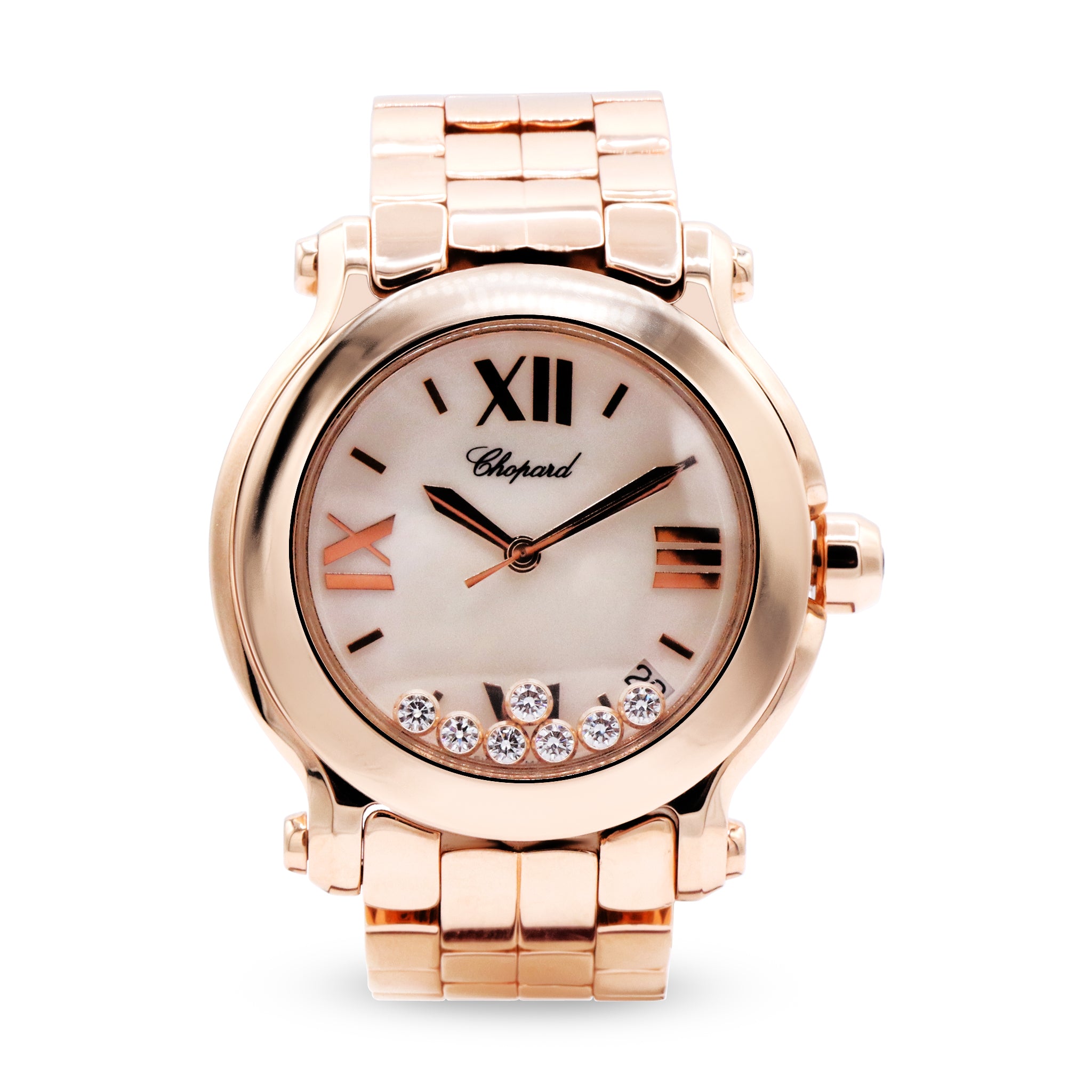 SOLD - HAPPY SPORT LADIES 18K ROSE GOLD, MOTHER OF PEARL DIAL