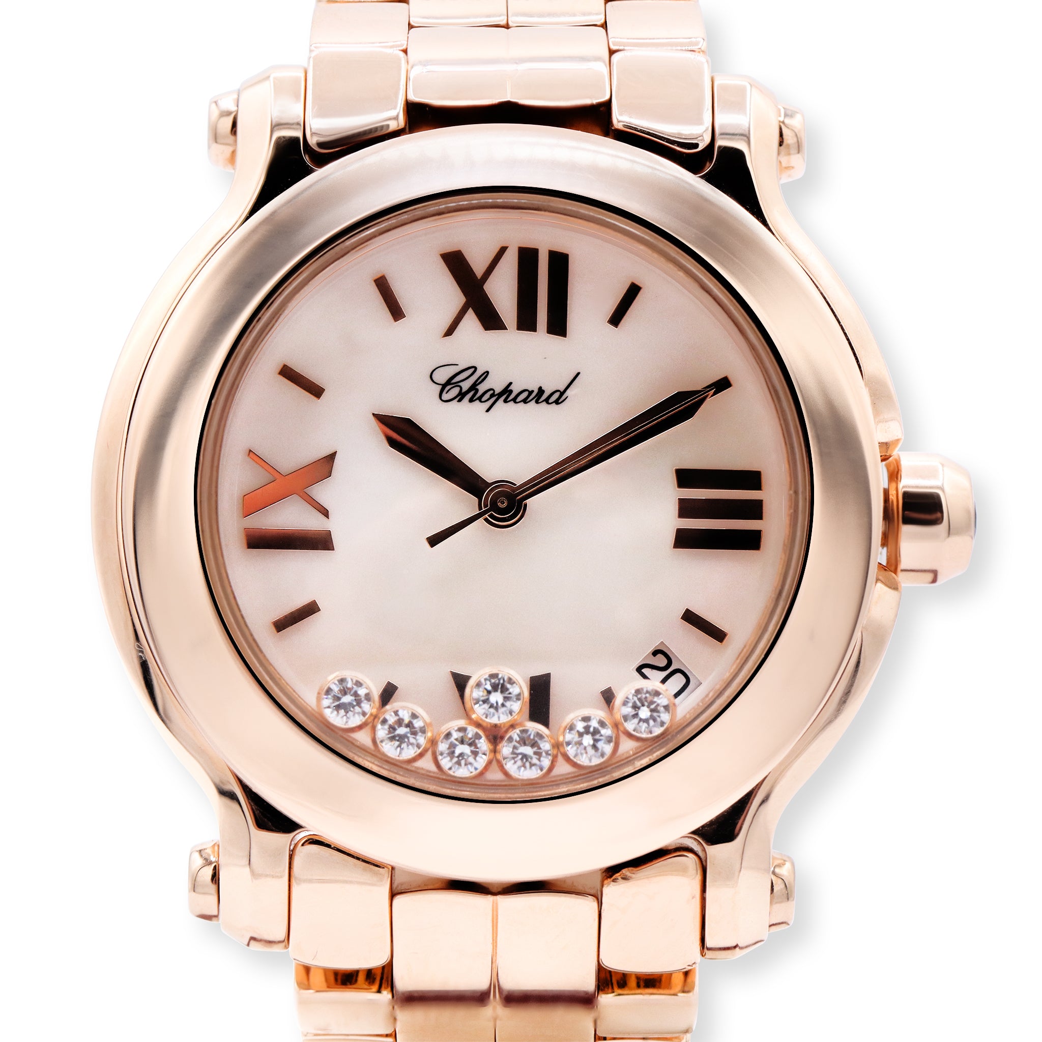 SOLD - HAPPY SPORT LADIES 18K ROSE GOLD, MOTHER OF PEARL DIAL