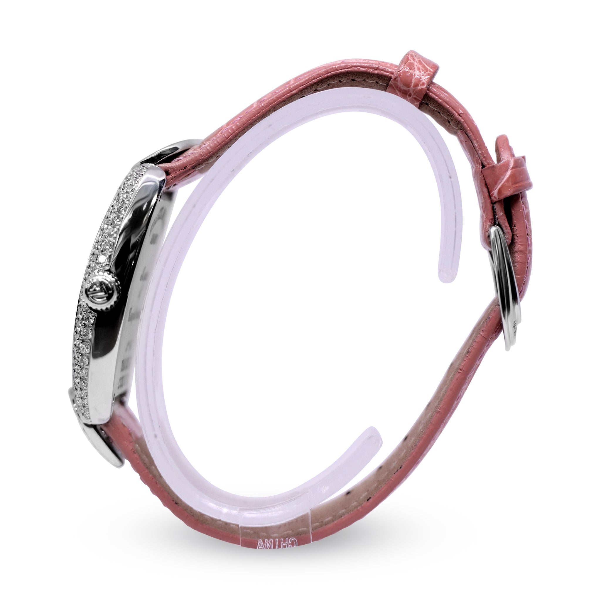LADIES HEART SHAPE 18K WHITE GOLD, PINK DIAL
