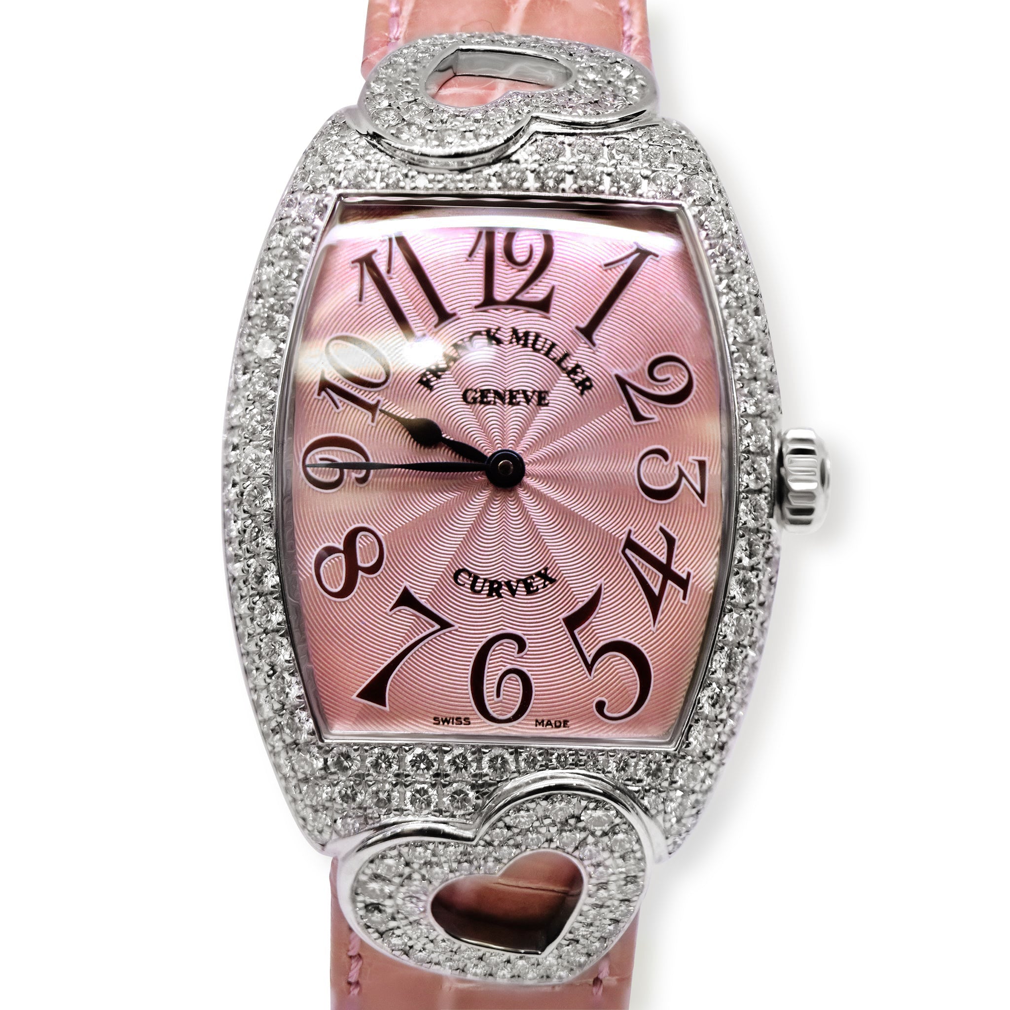 LADIES HEART SHAPE 18K WHITE GOLD, PINK DIAL