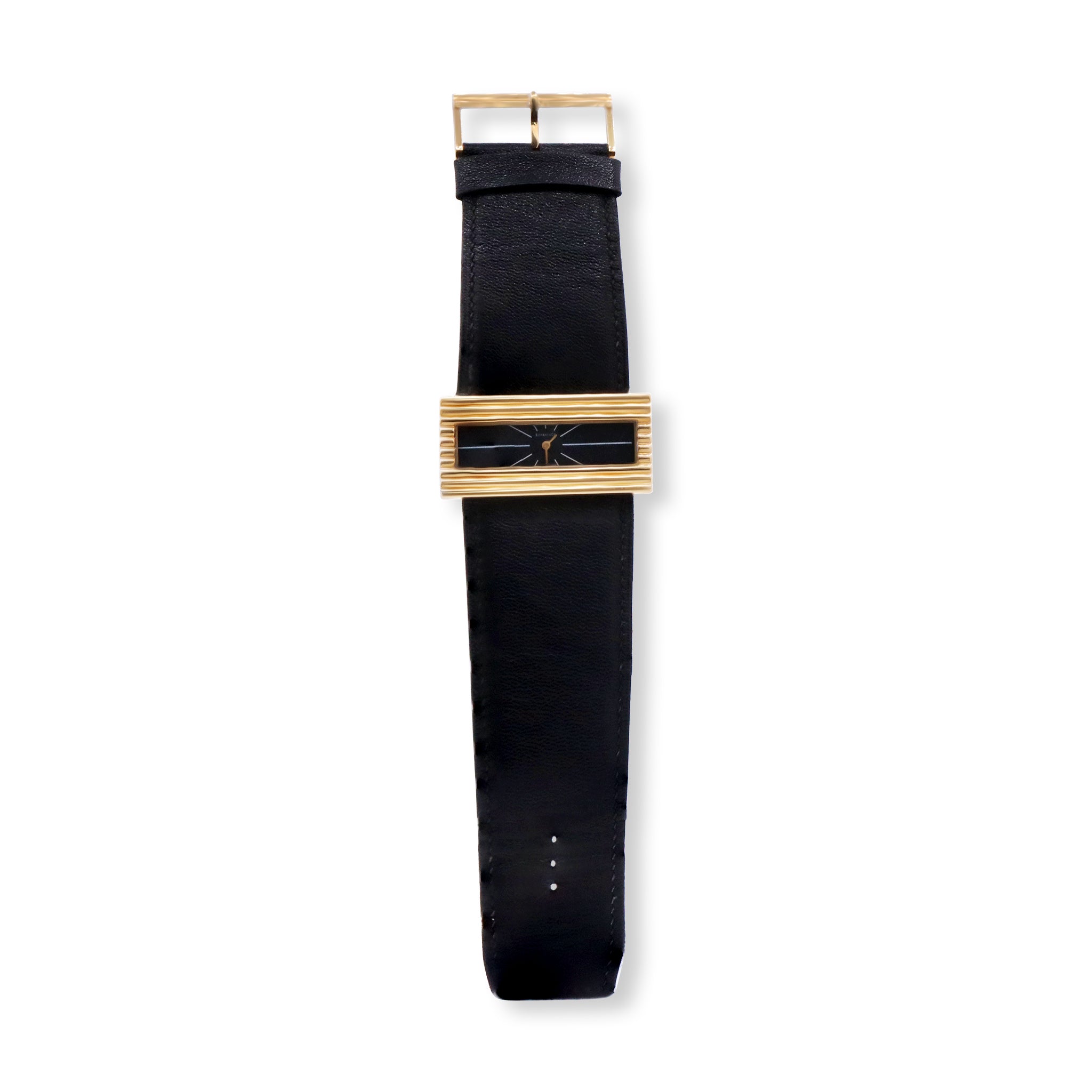 SOLD - VINTAGE OVERSIZED 18K YELLOW GOLD RECTANGULAR BLACK DIAL