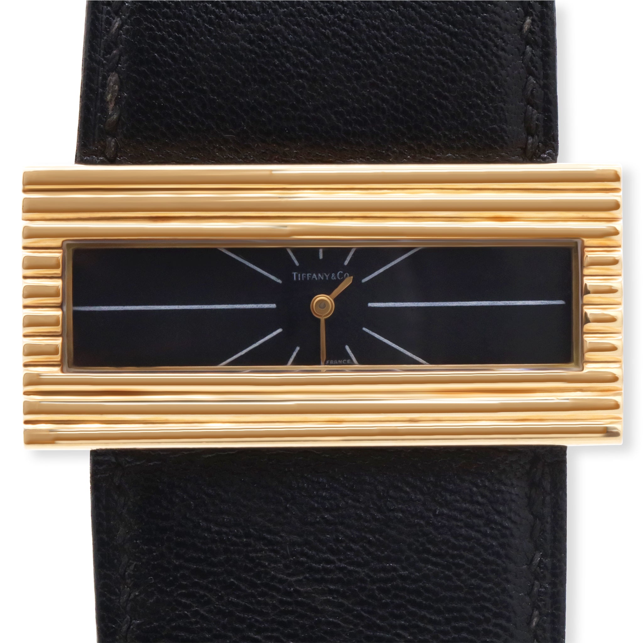 SOLD - VINTAGE OVERSIZED 18K YELLOW GOLD RECTANGULAR BLACK DIAL