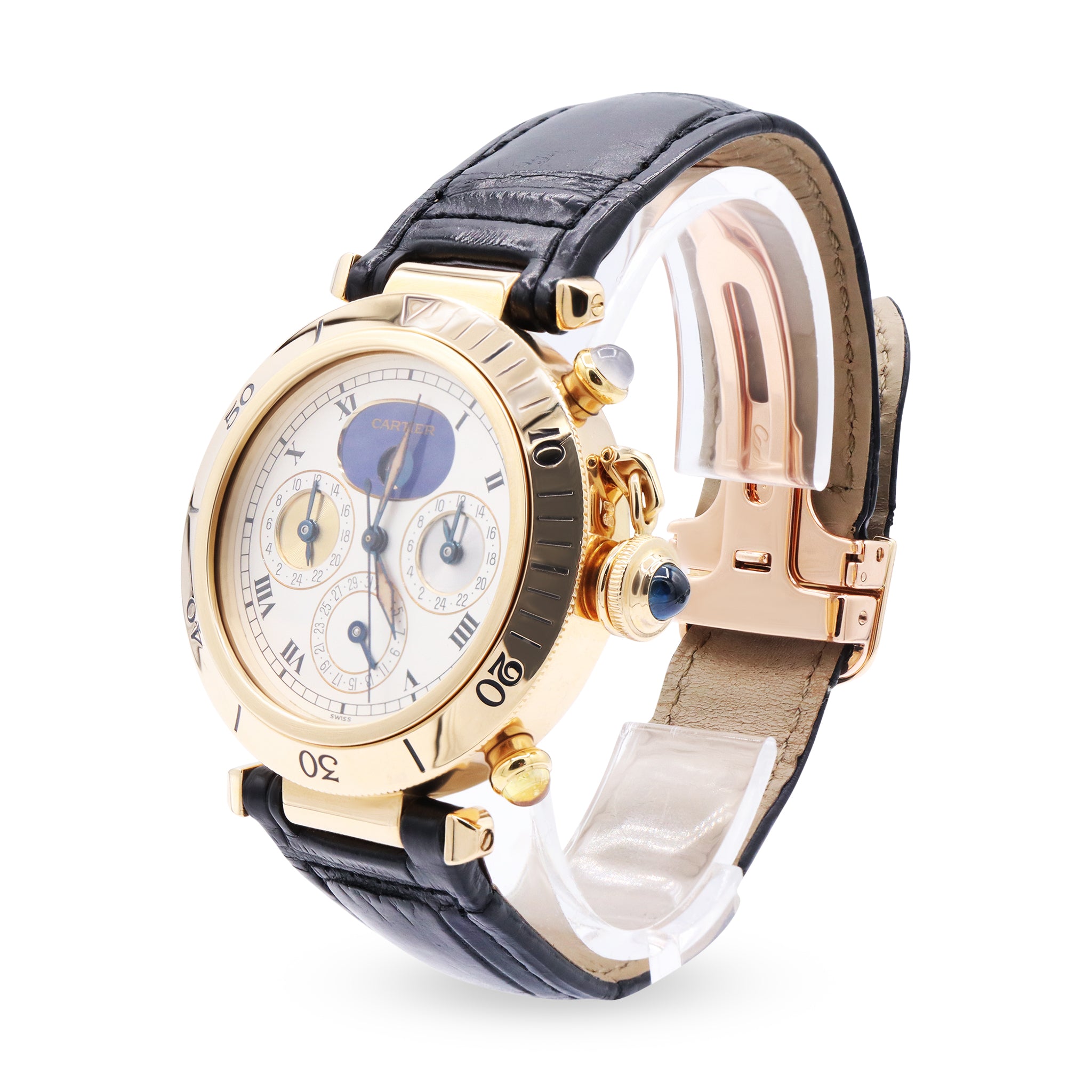 YG TRIPLE TIME ZONE WRISTWATCH WITH DATE AND MOON PHASE