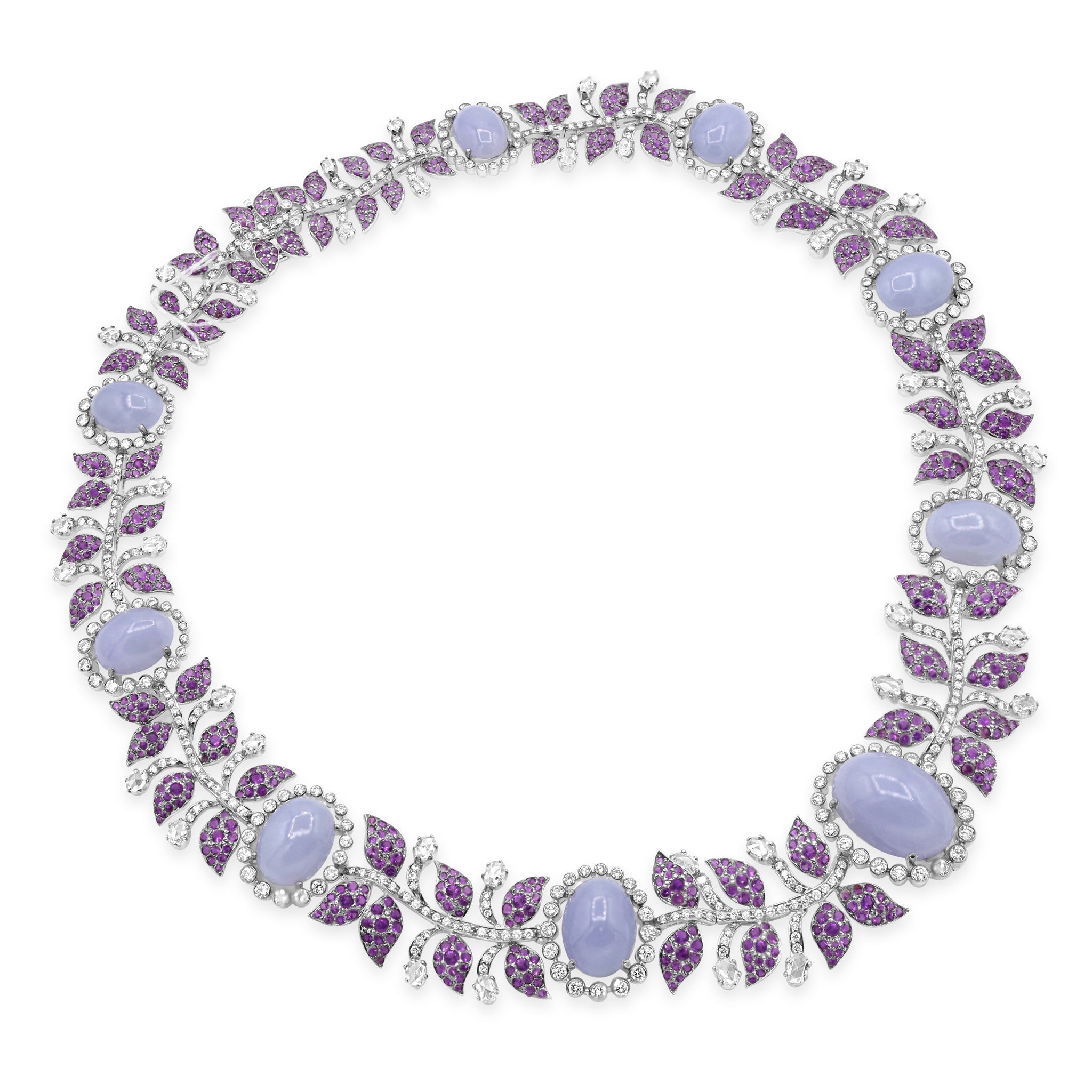 Floral Vine Necklace with Lavender Chalcedony, Purple Sapphires, and Diamonds