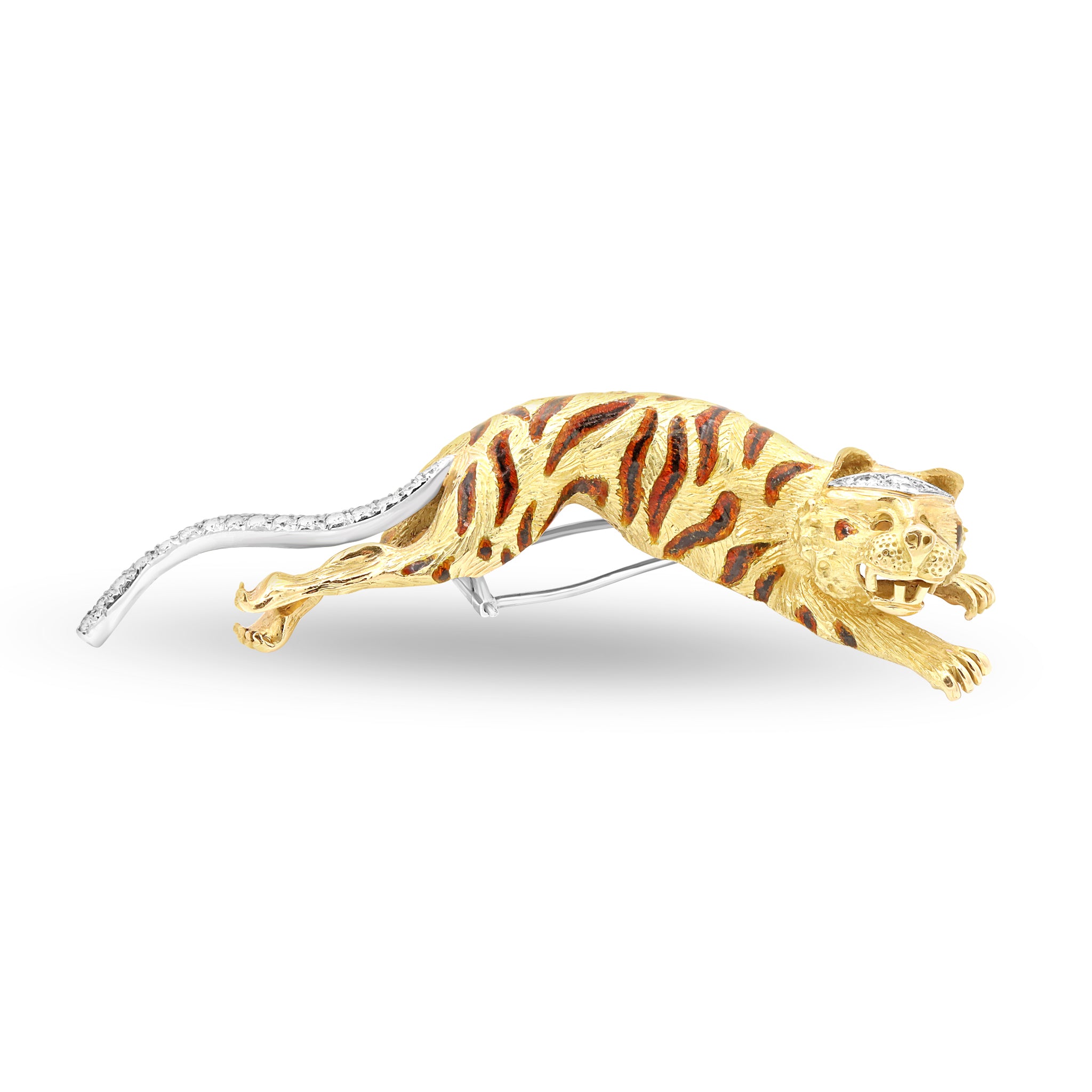 Tiger Brooches with Diamonds