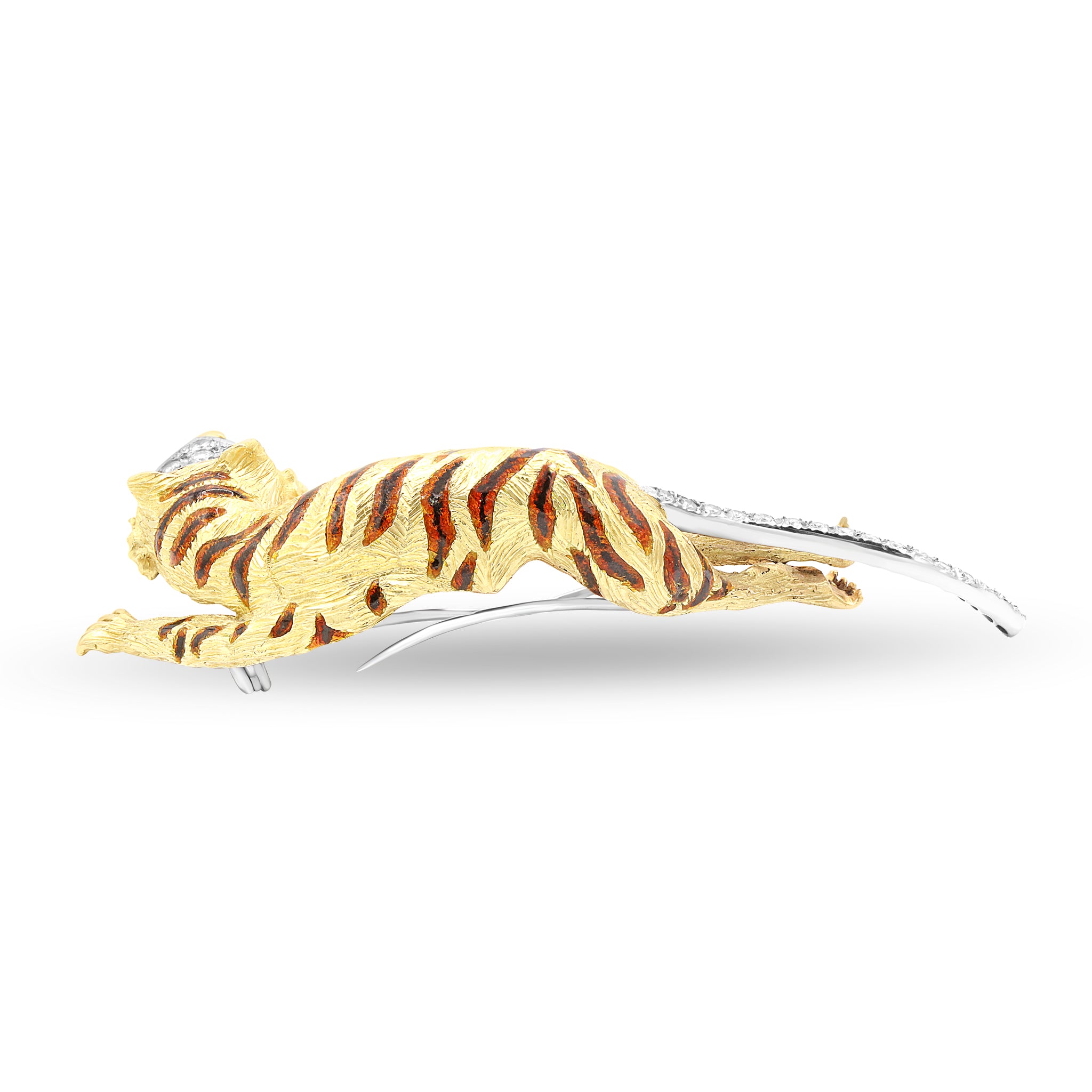 Tiger Brooches with Diamonds