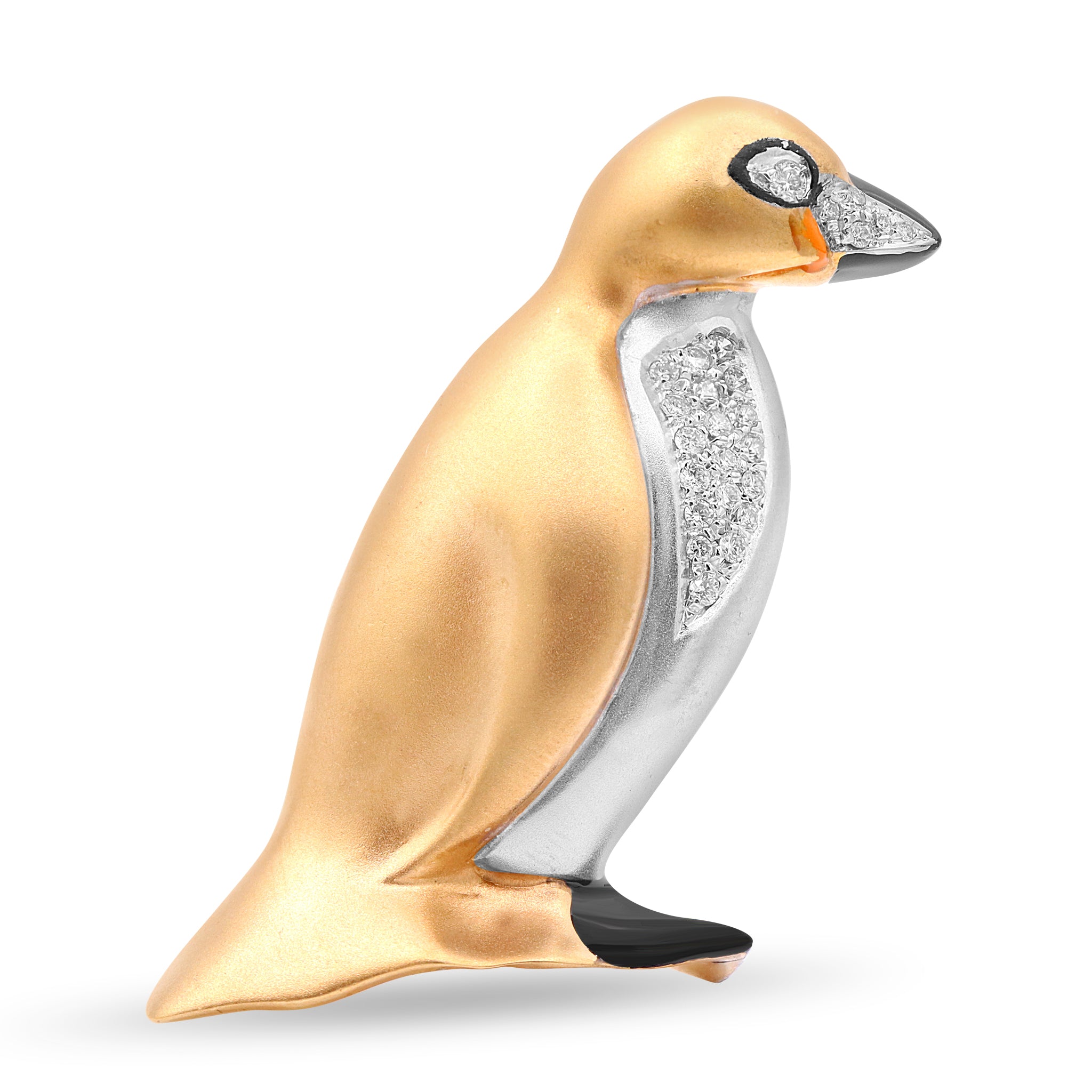 Two-Tone Penguin Brooch with Diamond Accents
