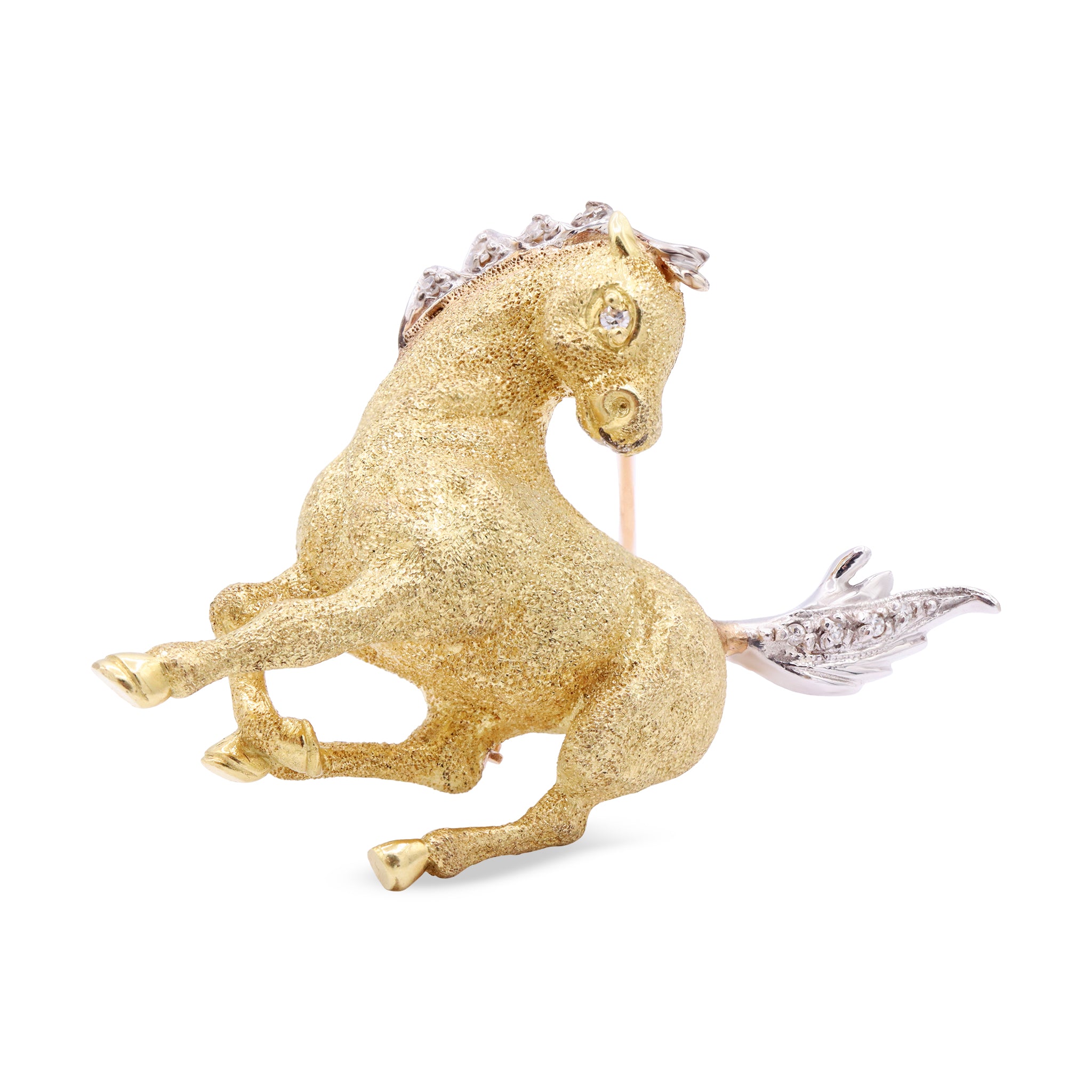 Galloping Horse Brooch with Diamond Mane and Tail