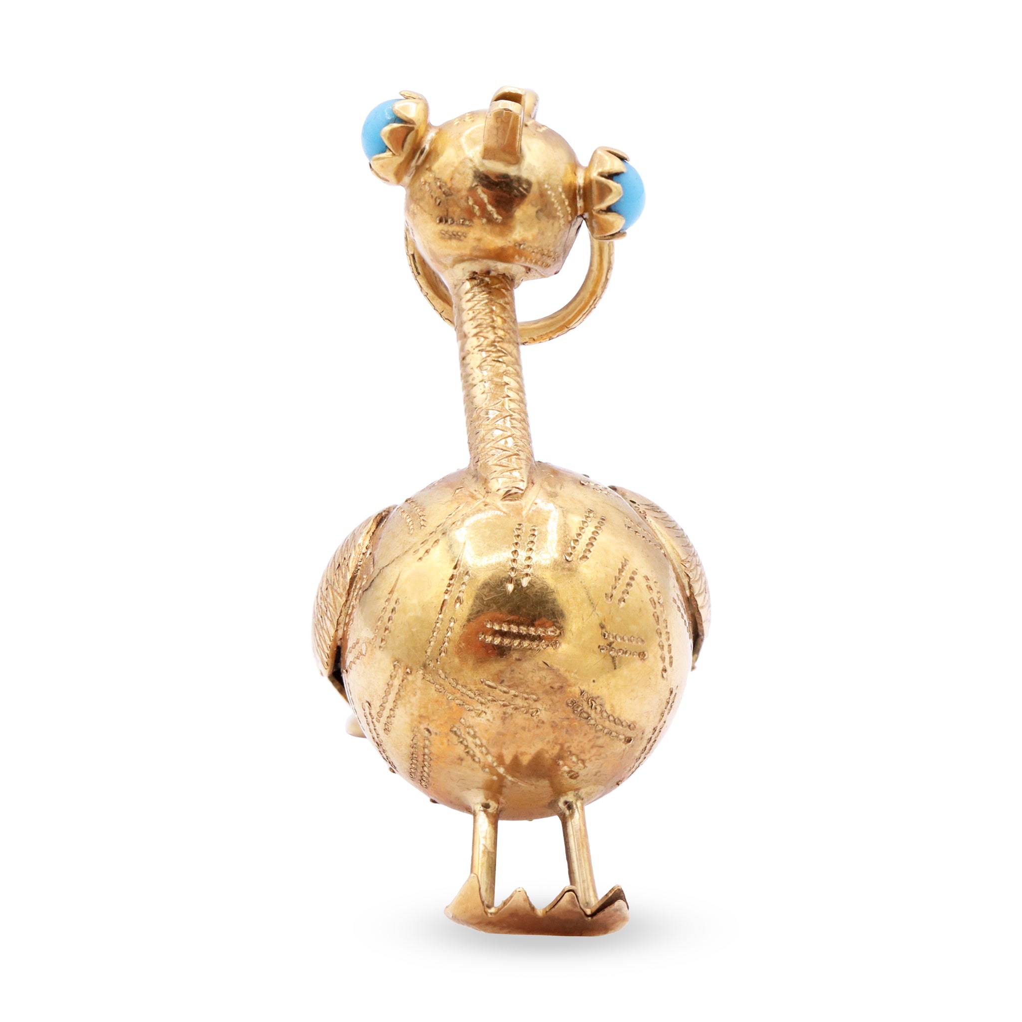 Gold Bird Brooch with Turquoise Eye Detail
