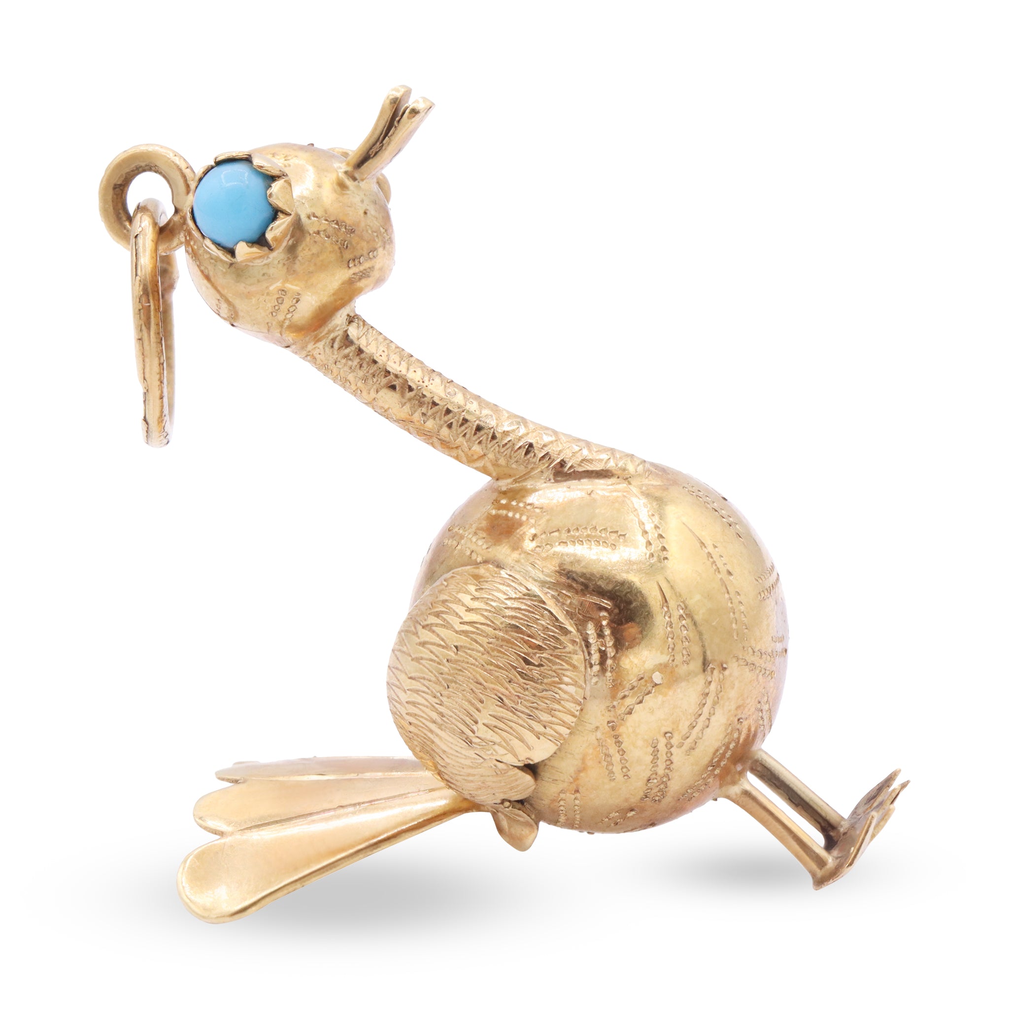 Gold Bird Brooch with Turquoise Eye Detail