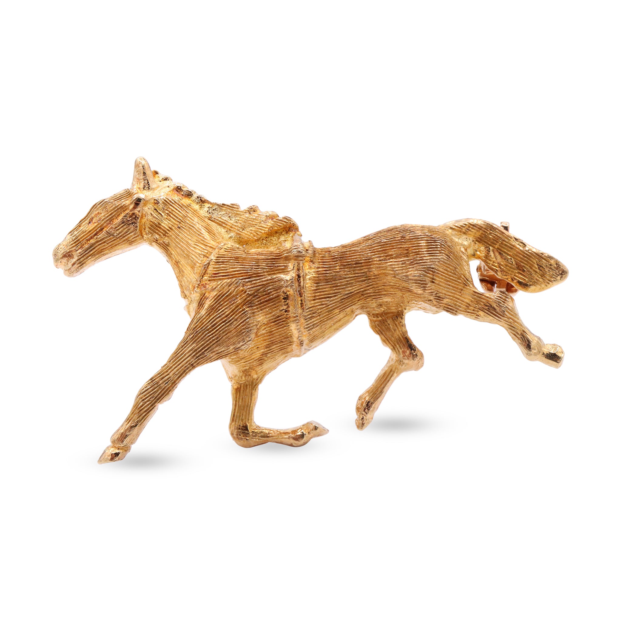 Galloping Horse Brooch in Textured 18K Gold