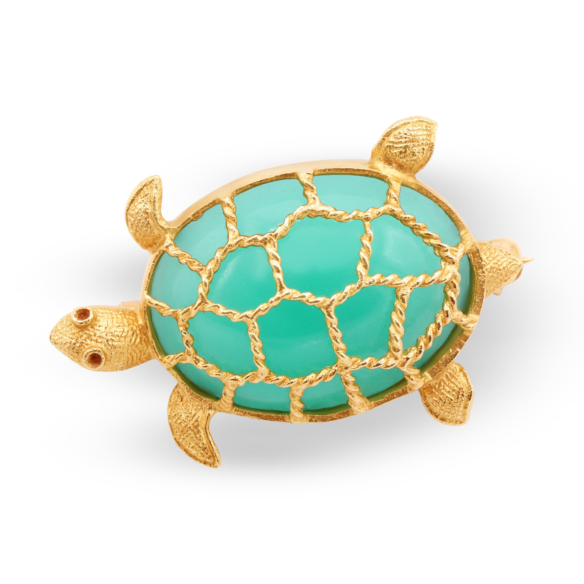 Gold Turtle Brooch with Turquoise Enamel Shell