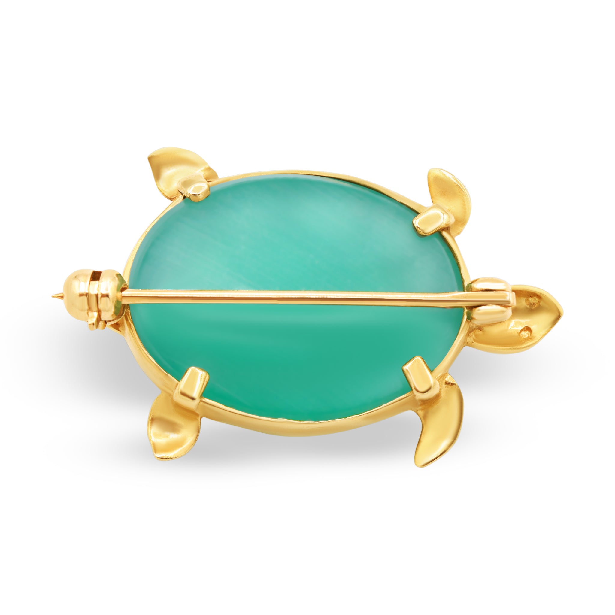 Gold Turtle Brooch with Turquoise Enamel Shell