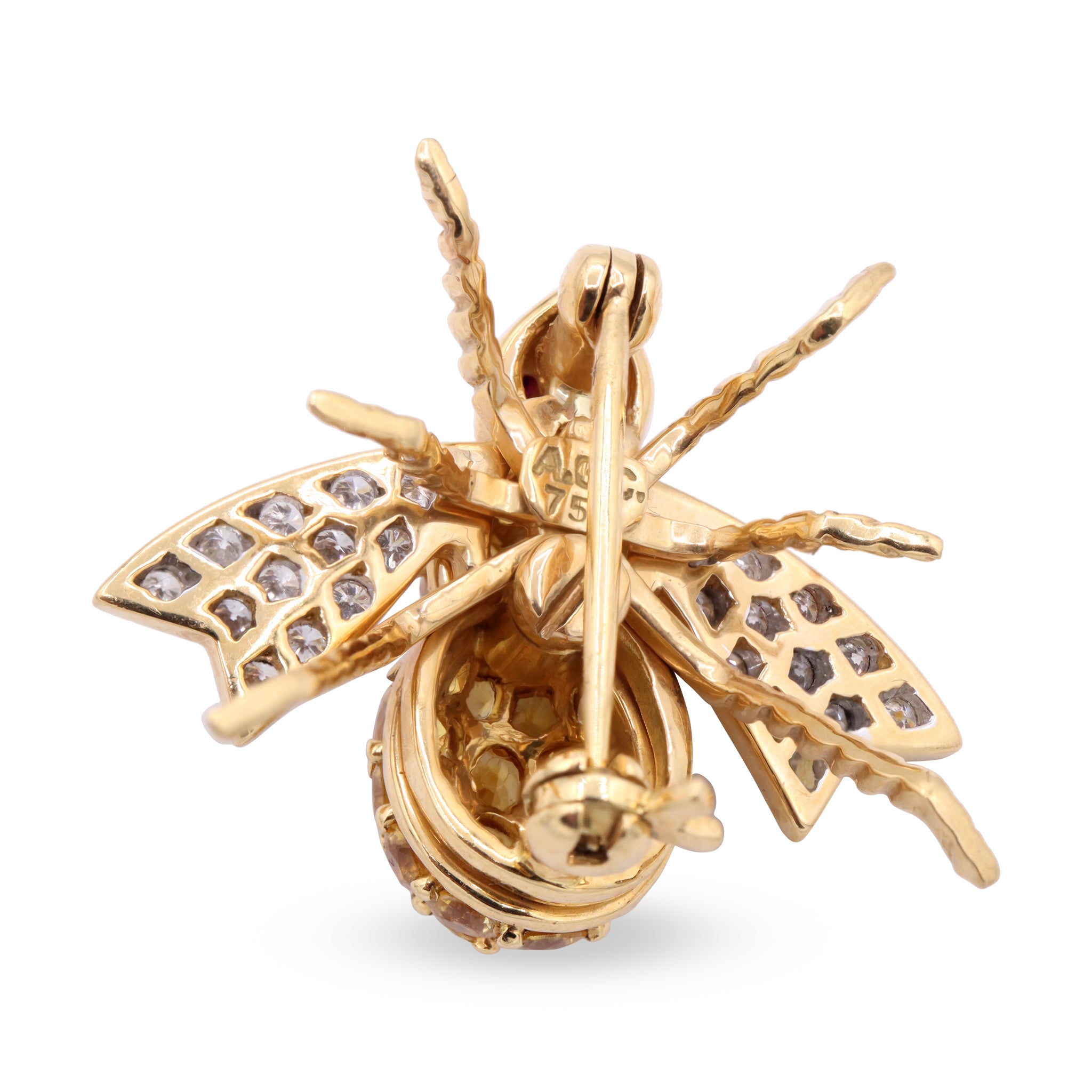 18K Yellow Sapphire & Diamond Bee Brooch