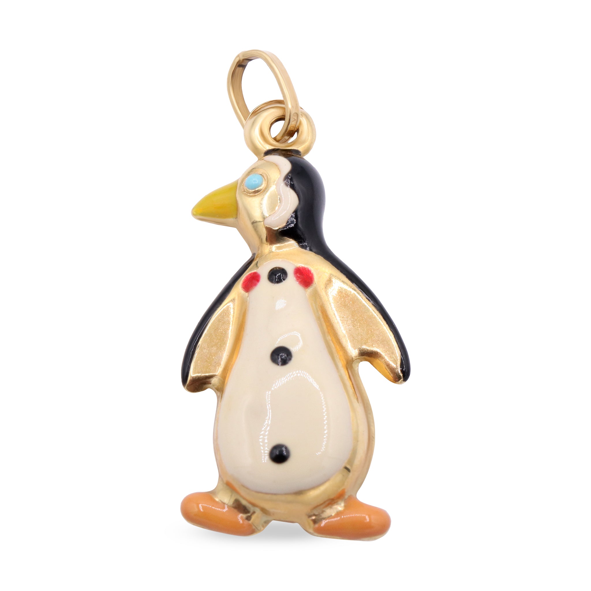 Enamel Penguin Charm in 18K Gold