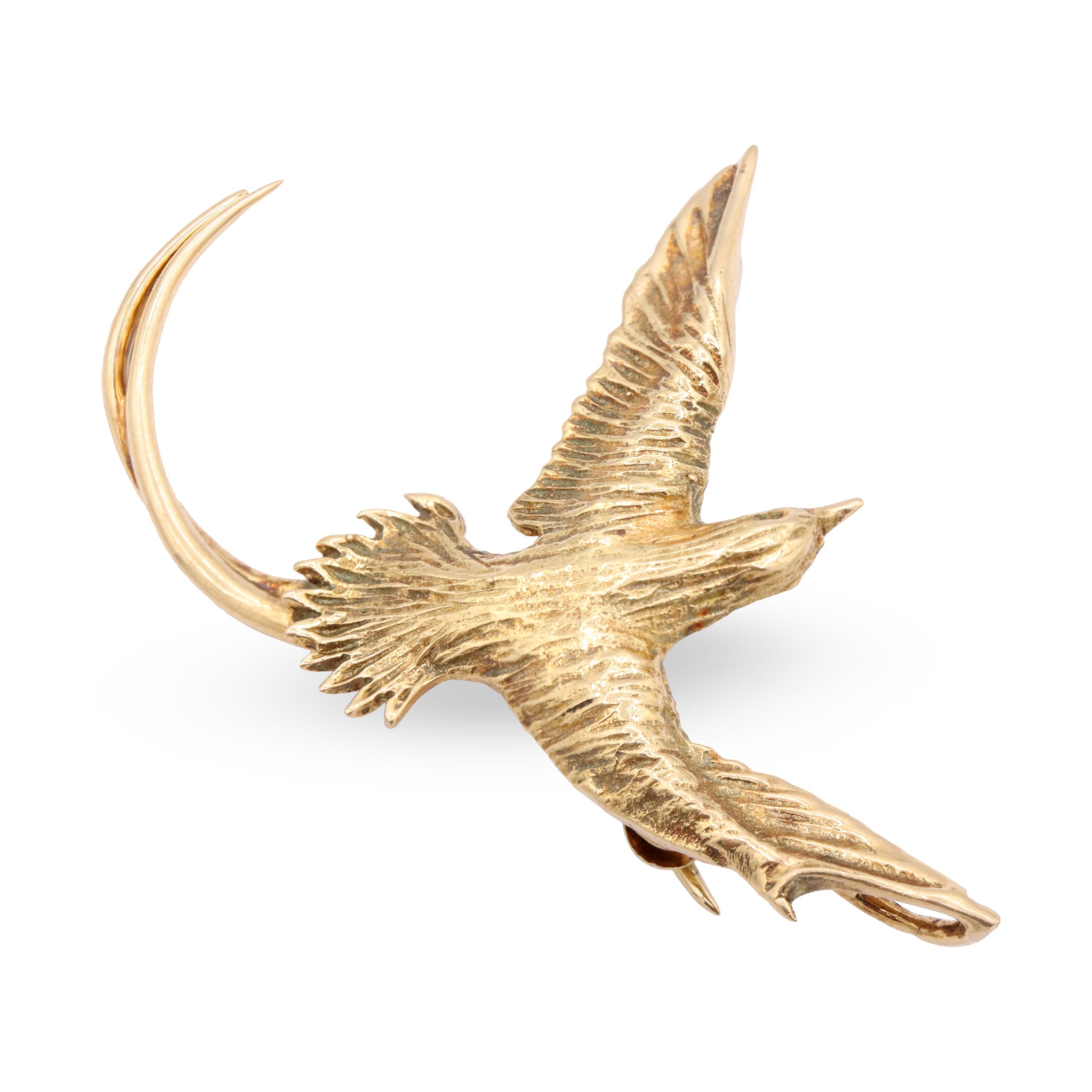 Sculpted Gold Swallow Brooch in Flight