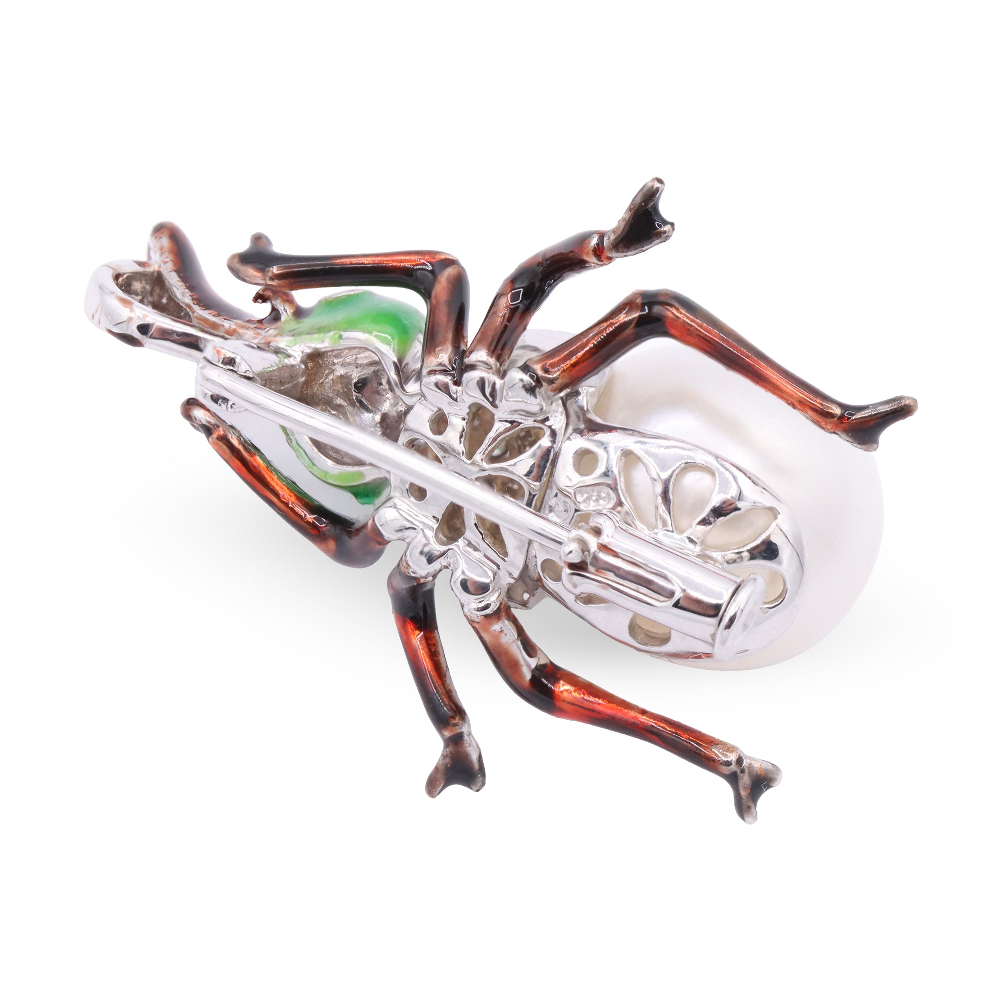 Enamel Beetle Brooch with Cultured Pearl and Diamond Detail