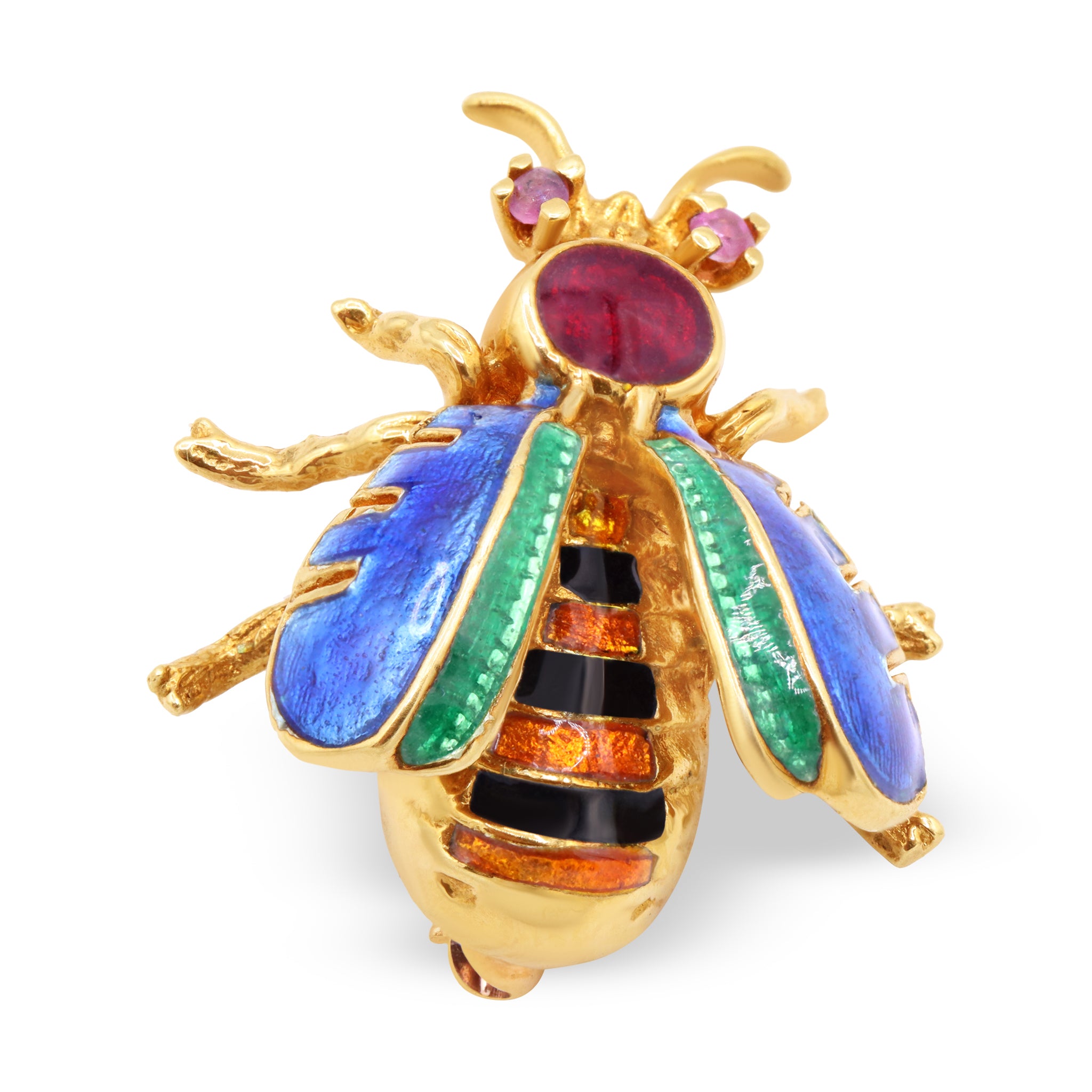 Colorful Enamel Beetle Brooch in 18K Gold