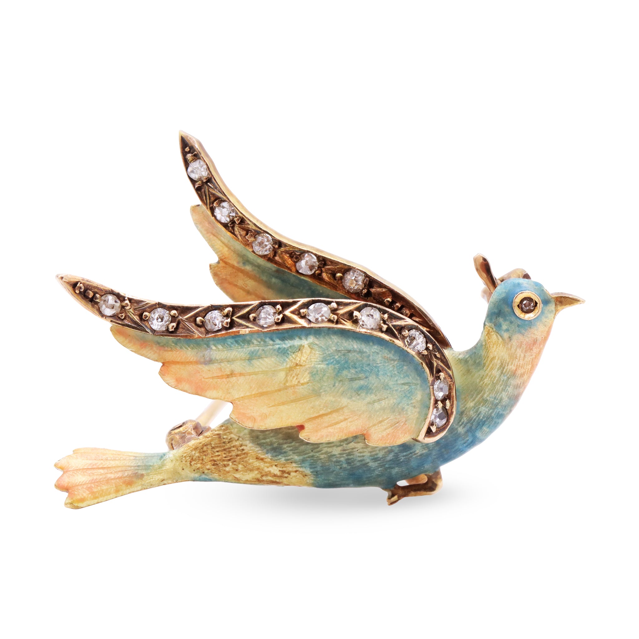 Victorian-Style Enamel Dove Brooch in Gold