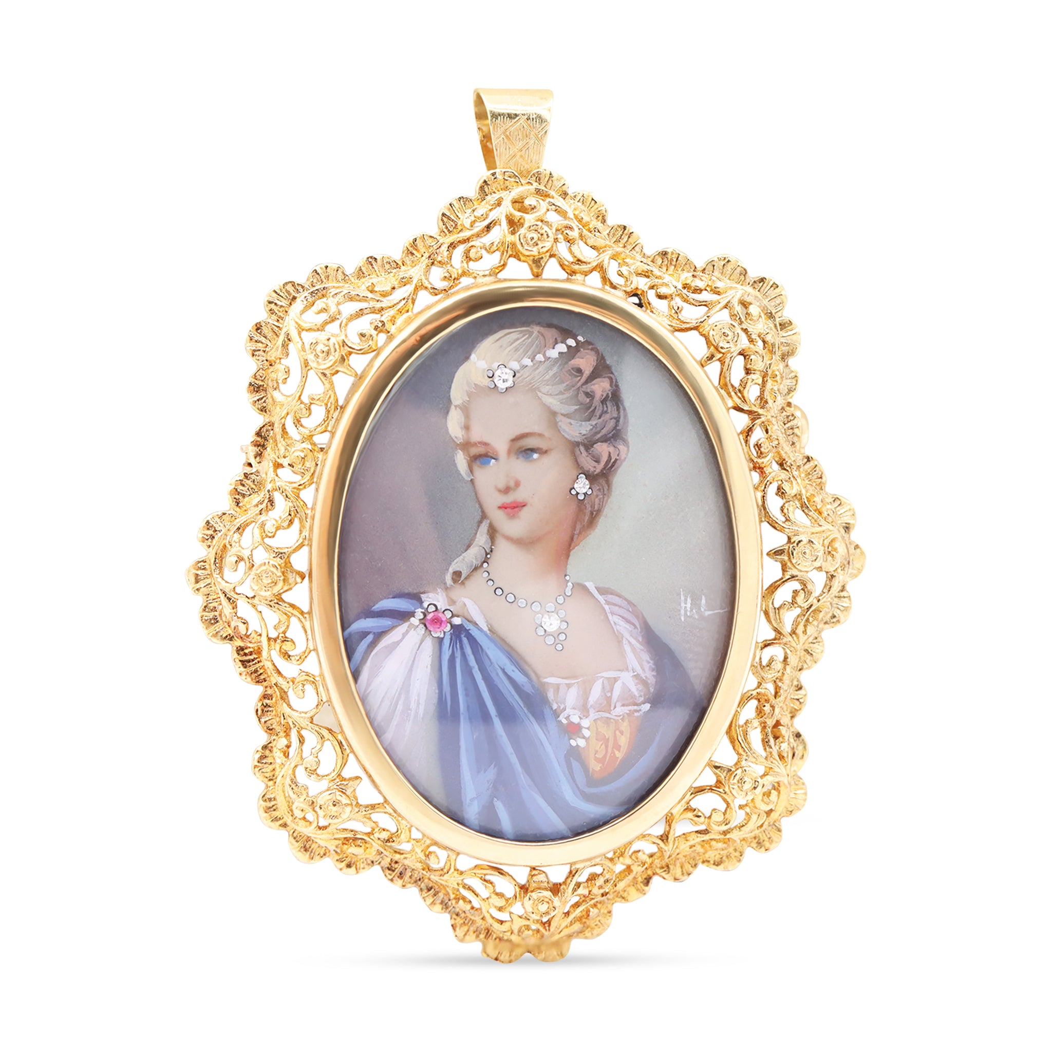 Regal Oval Portrait Brooch with Diamond Details